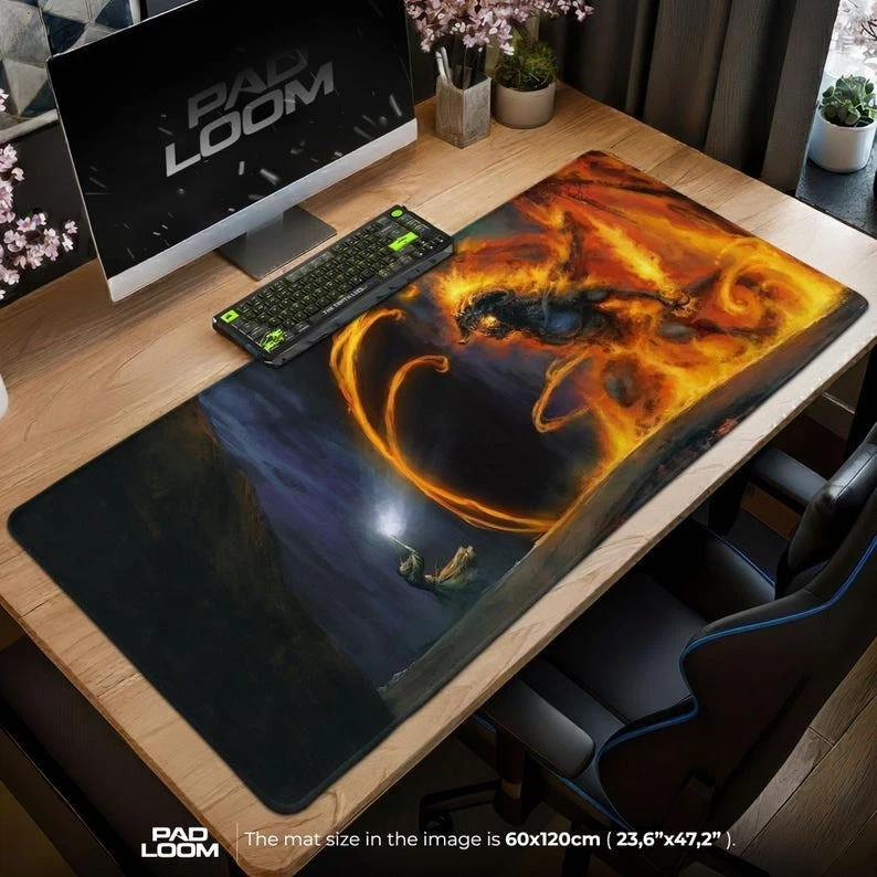 LOTRs Mouse Pad, Gandalf vs Balrog Desk Mat, Epic Fantasy Gaming