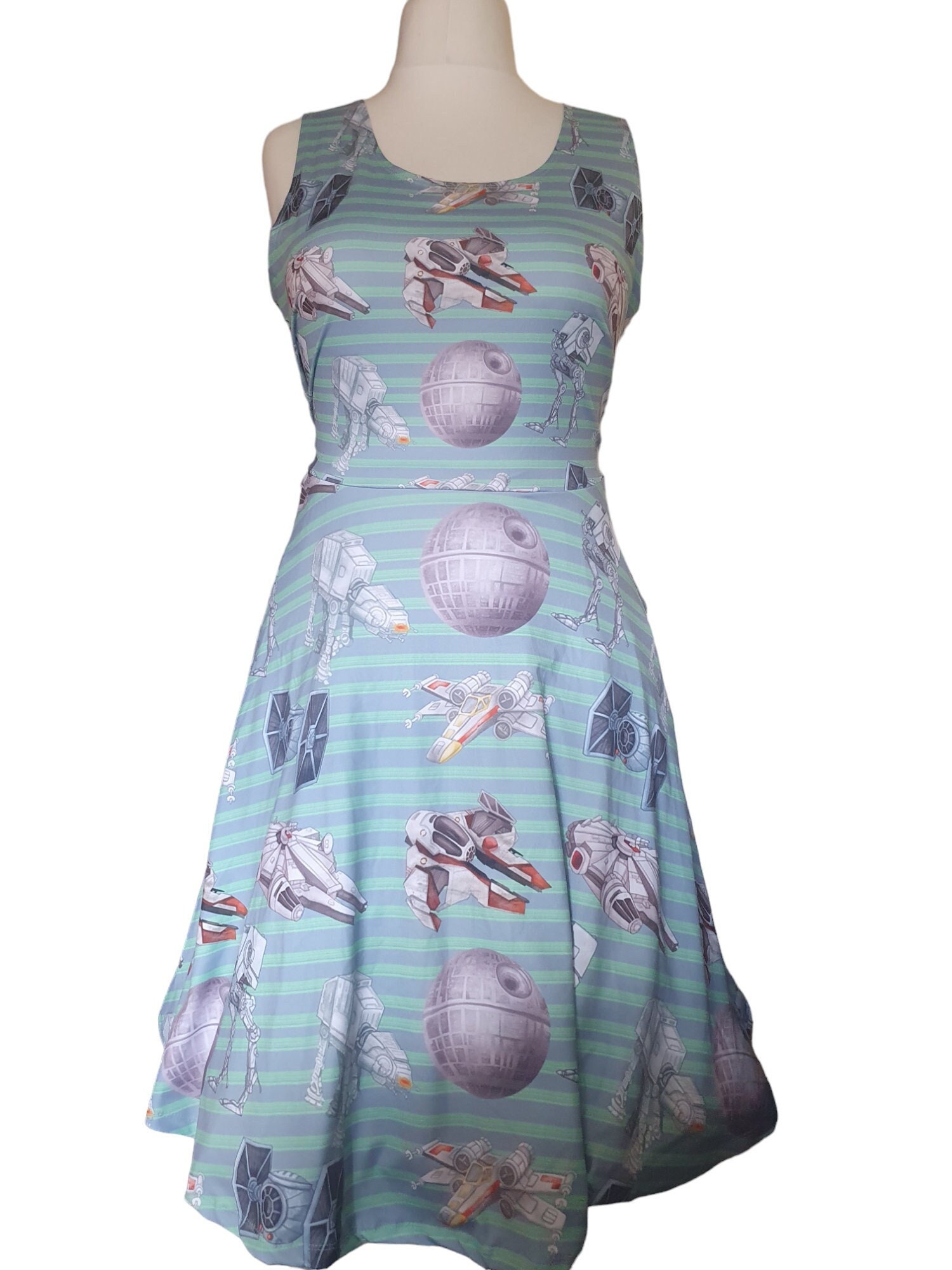 Space star ships inspired print skater dress