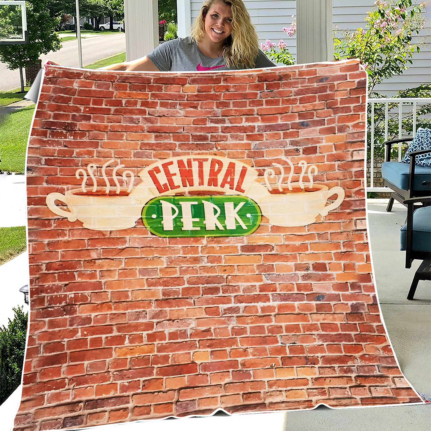 Friends Central.Perk Logo Classic Red Brick Background Blanket, Friends TV Series Fleece Blanket