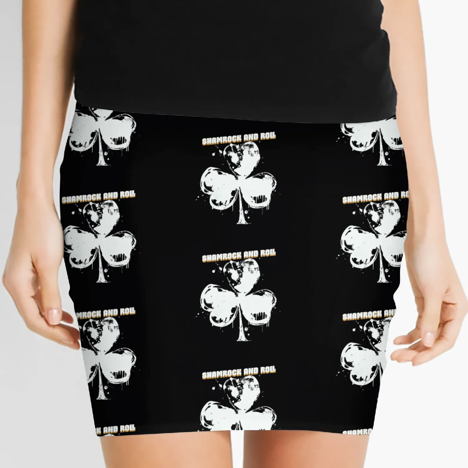 Shamrock and Roll Large Clover Design and Text Women's Mini Skirts