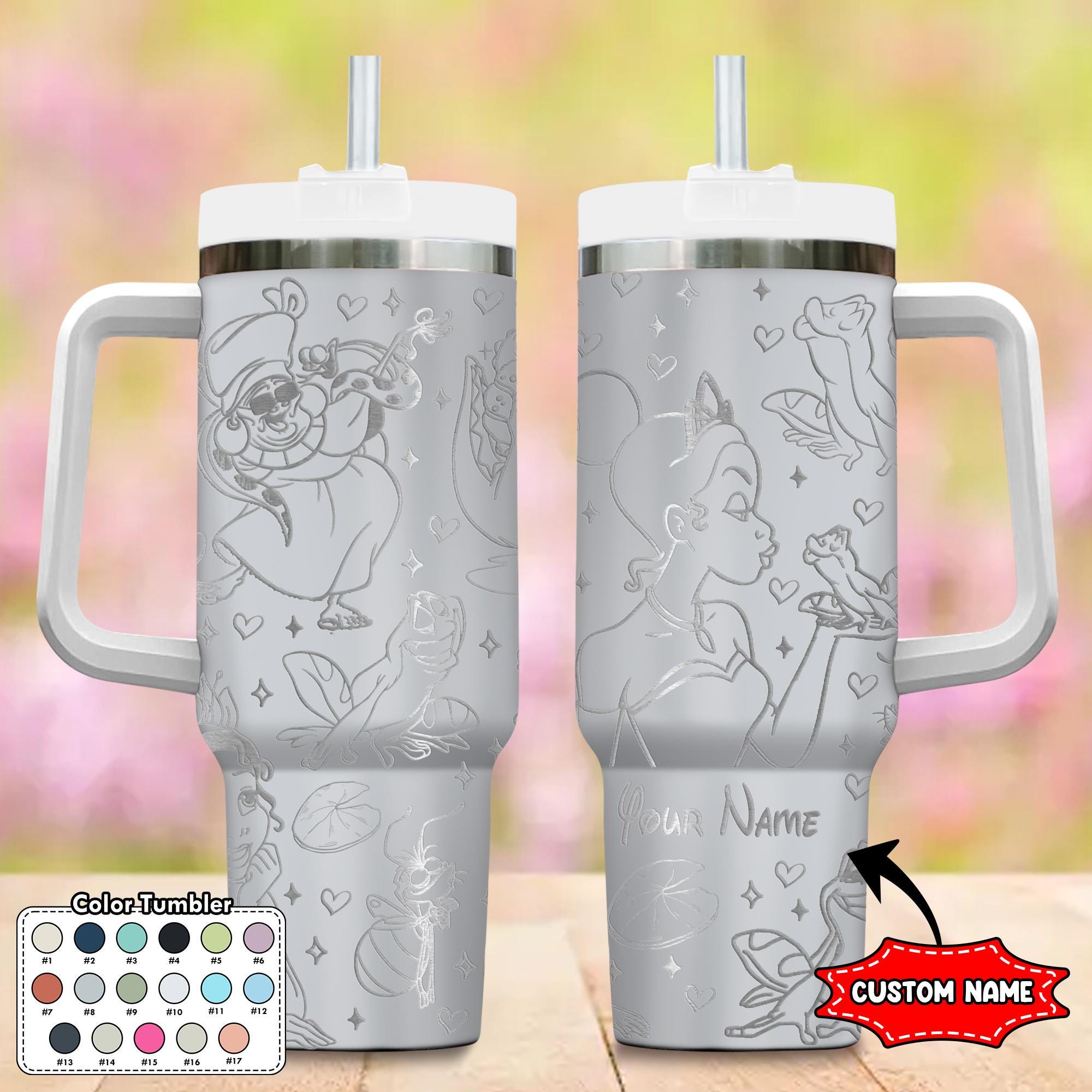 Custom Princess and Frog Tumbler, Princess Characters 40oz Tumbler, Cartoon Cup Gift, Magic Kingdom Handle Stainless Steel Tumbler