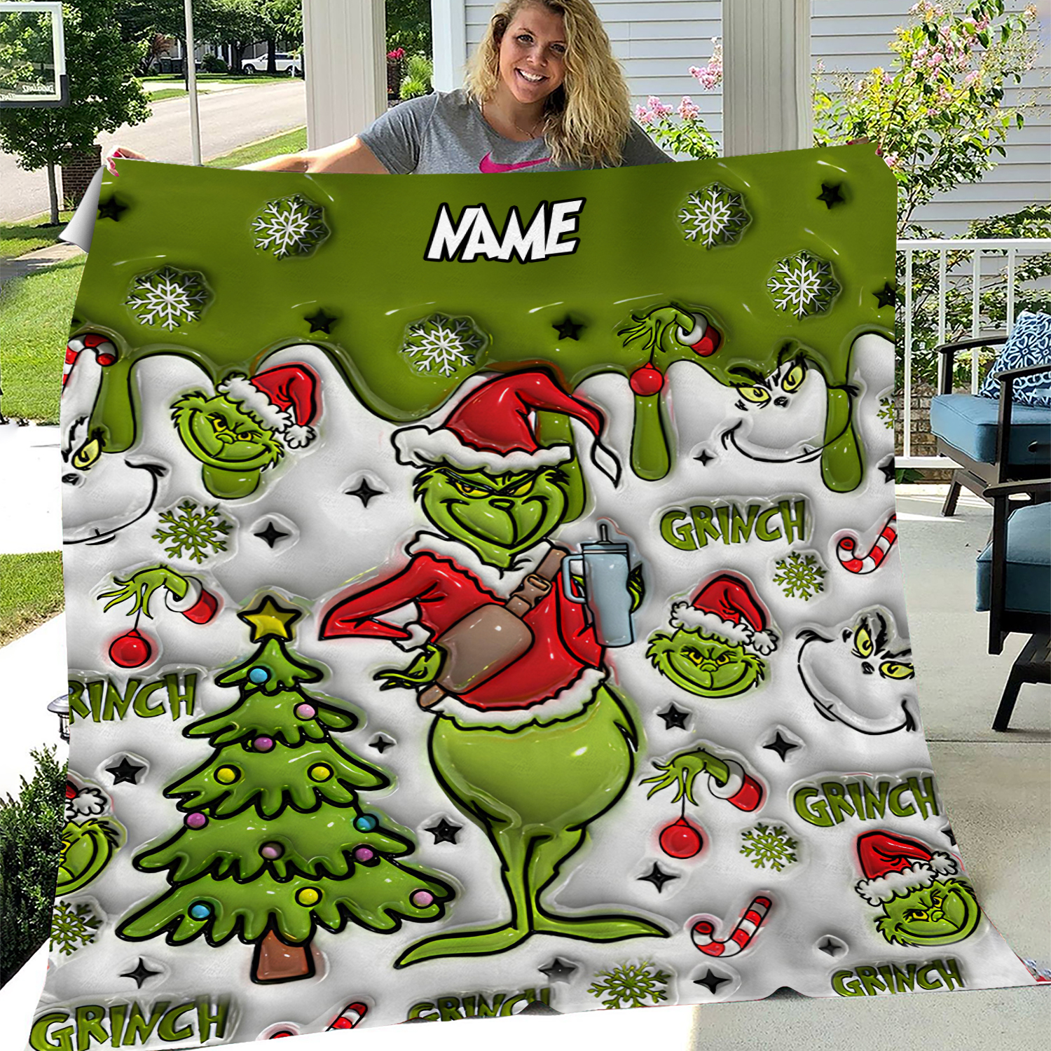 Custom Name funny character Snow Flake Fleece Blanket