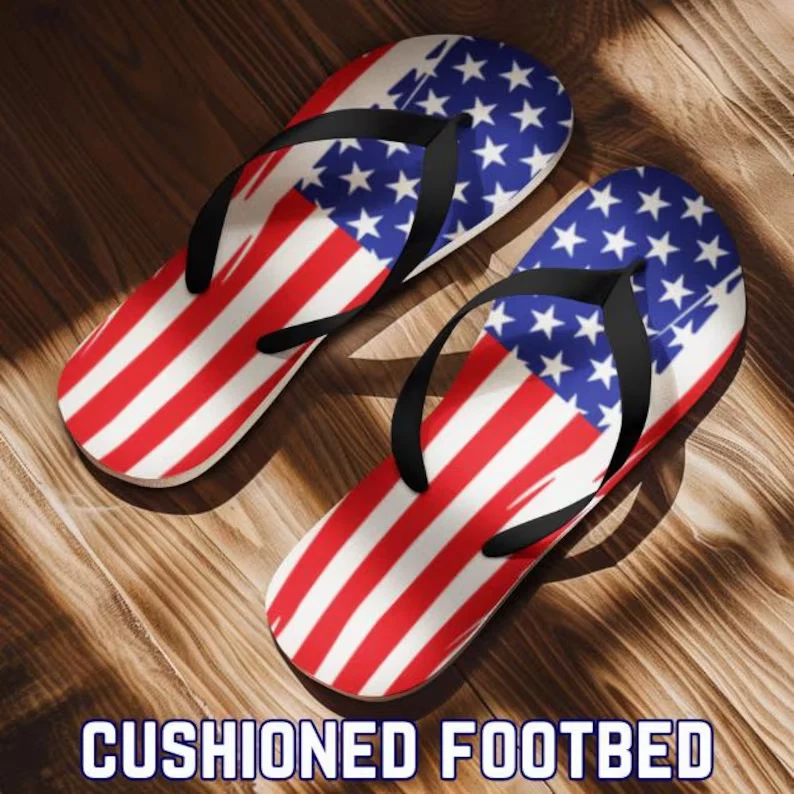 American Flag Split Flip Flops, Stars & Stripes Patriotic Flip Flops for 4th of July
