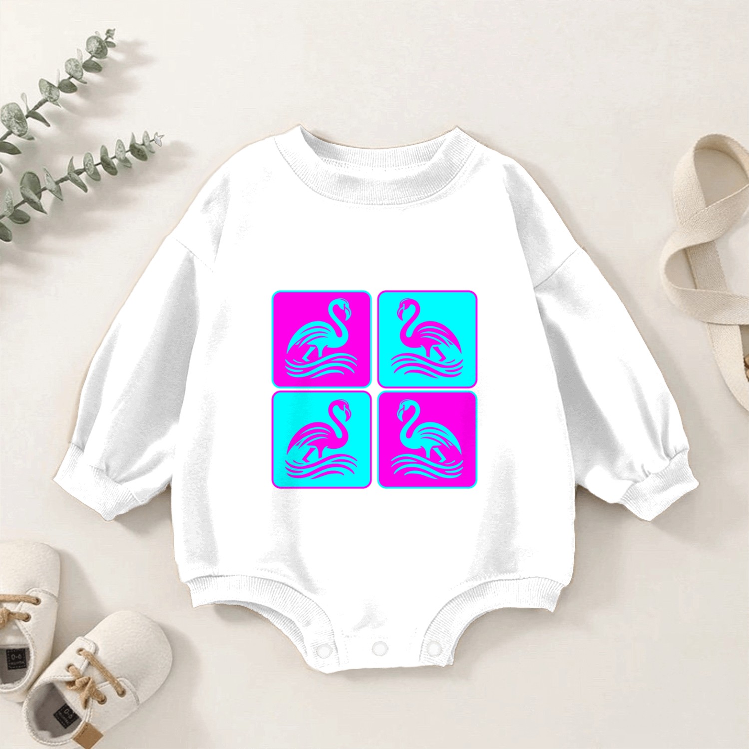 Flamingo Waves Pop Art Baby Romper Sweatshirts