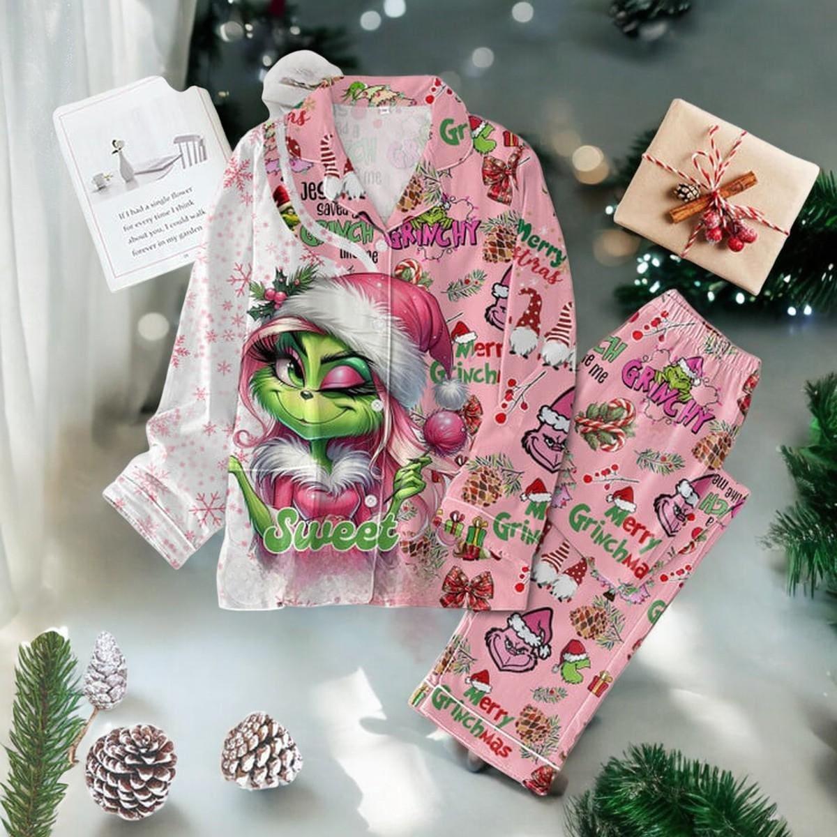 Green Monster Sweet Christmas Pajamas Set 2025 | Funny Holiday Sleepwear for Women Men Couples