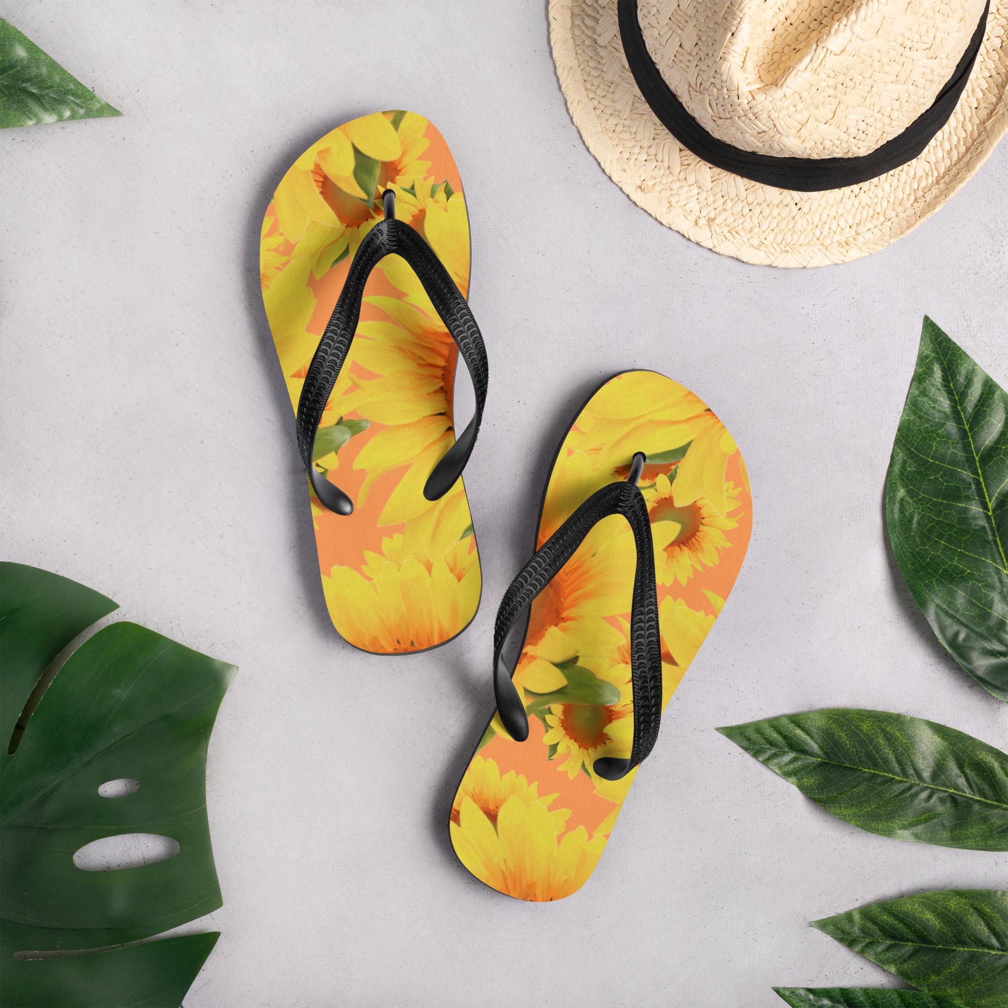 Vibrant Sunflower Flip-Flops: Cheerful Yellow Summer Beach Sandals for Pool & Vacation Comfort