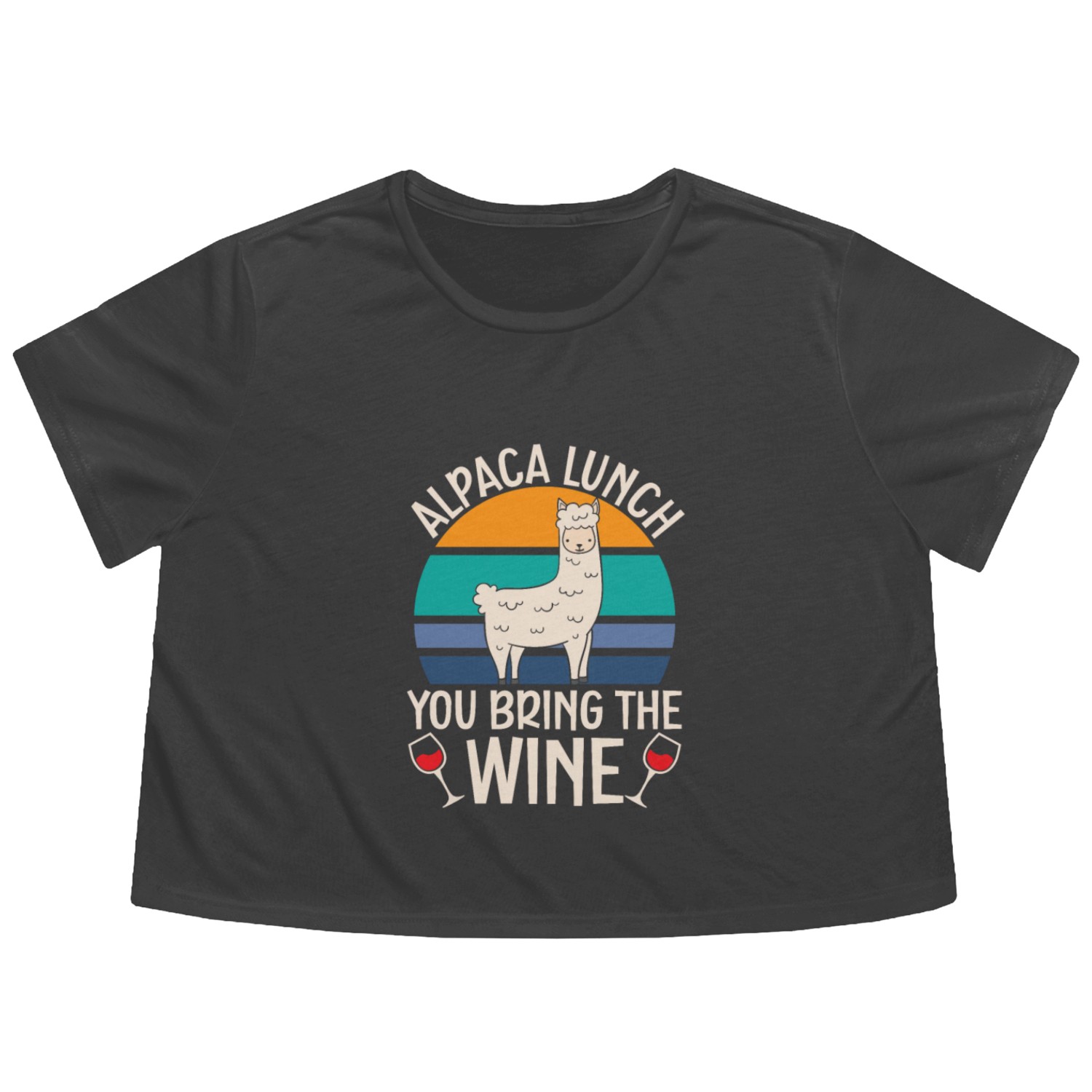 Alpaca Lunch You Bring The Wine Drinker Llama Flowy Cropped Tees