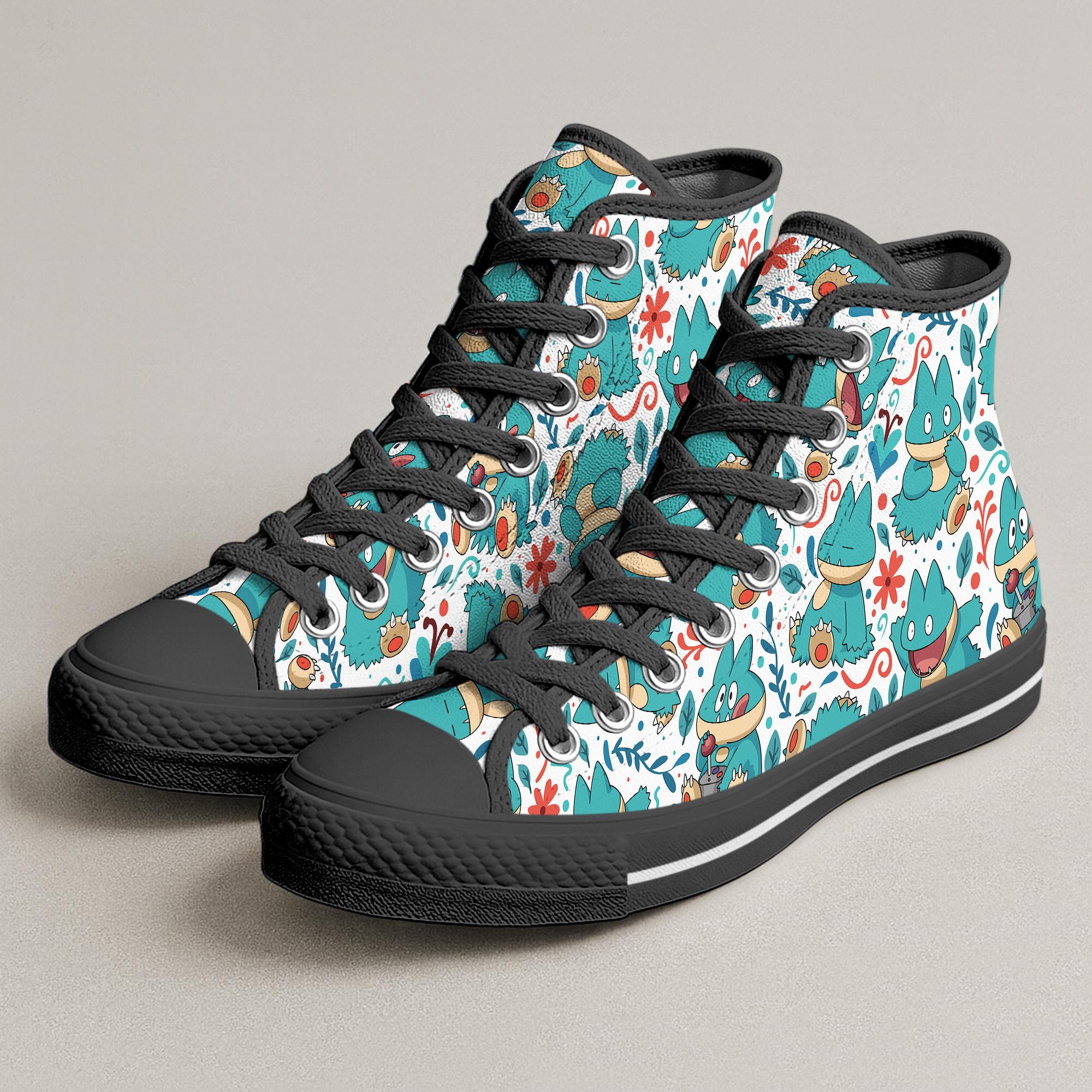 Munchlax High Top Shoes, Floral Kawaii Art Sneakers, Cute Printed Shoes, Munchlax Shoes Gifts