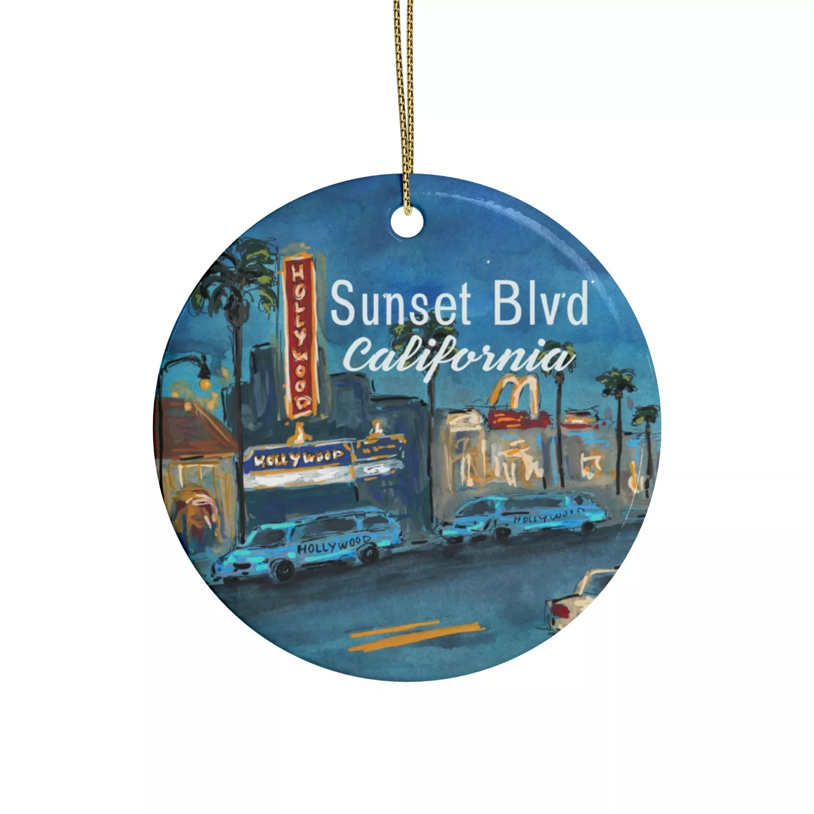 Sunset Blvd Ceramic Christmas Ornament | L.A. California Travel Memory Gift