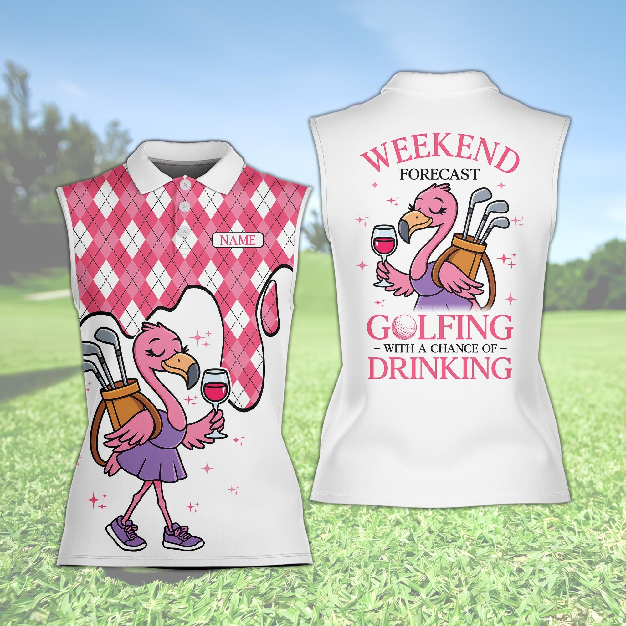 Personalized Girl Golf Polo Shirt, Summer Vibes Flamingo Golf Women Sleeveless Polo