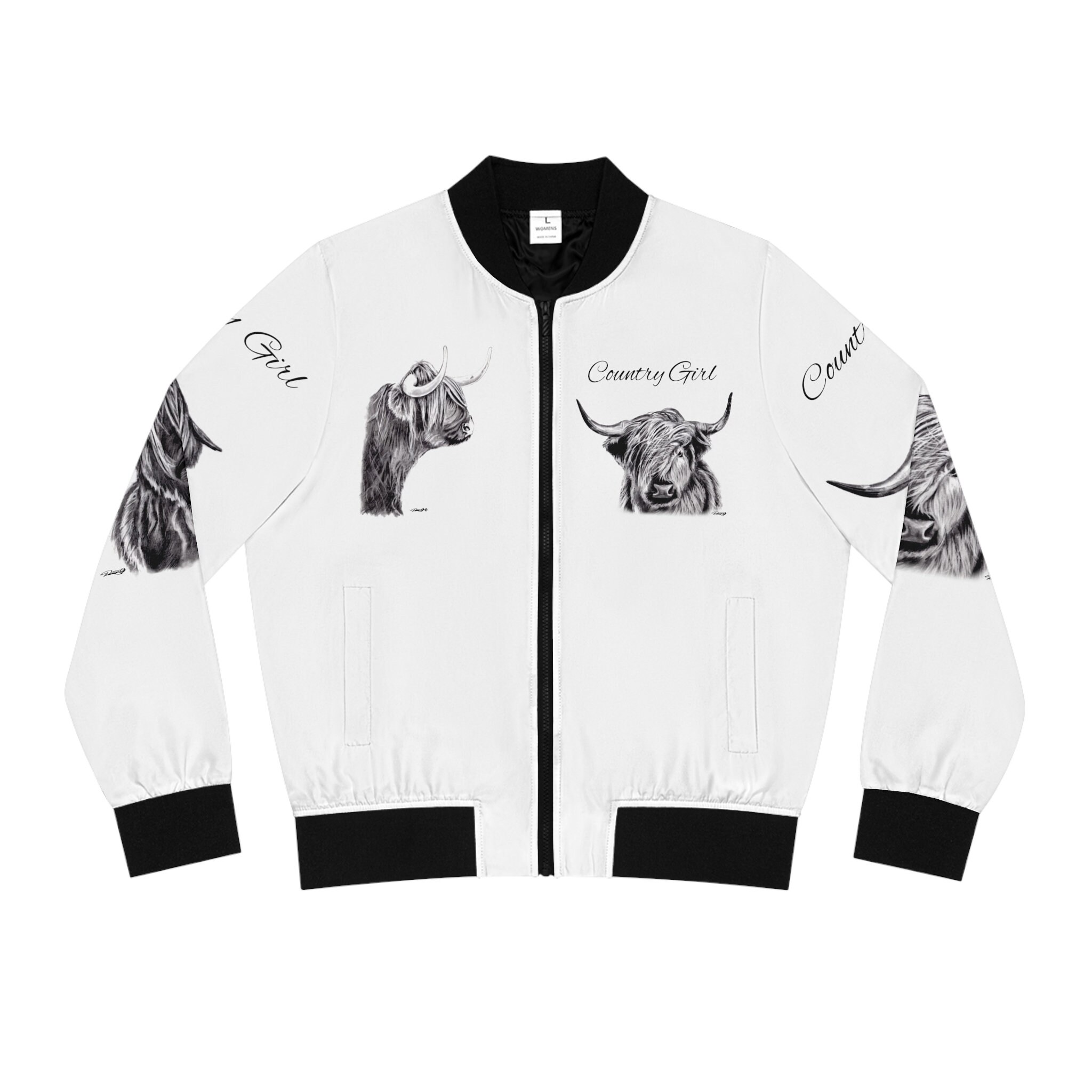 Women's Bomber Jacket (AOP) - Rodeo Highland Cow Steer Country Girl