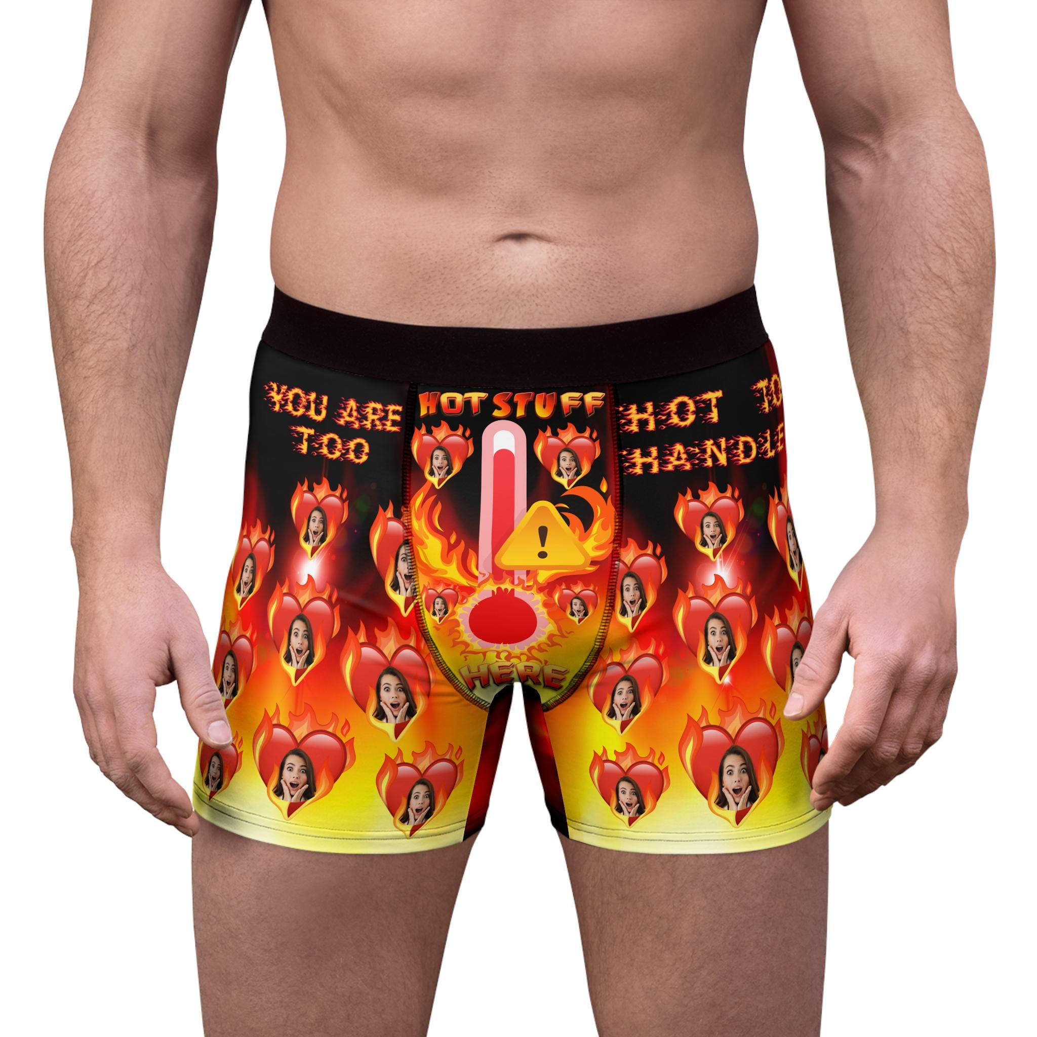 Personalized Face Valentine's Day Hot Stuff Here Men's Boxer Briefs, Funny & Stylish Valentine's Day / Birthday / Anniversary Gifts for Him.