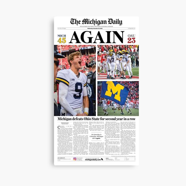 11/30 The Michigan Daily Front Cover (Michigan vs. OSU) Canvas