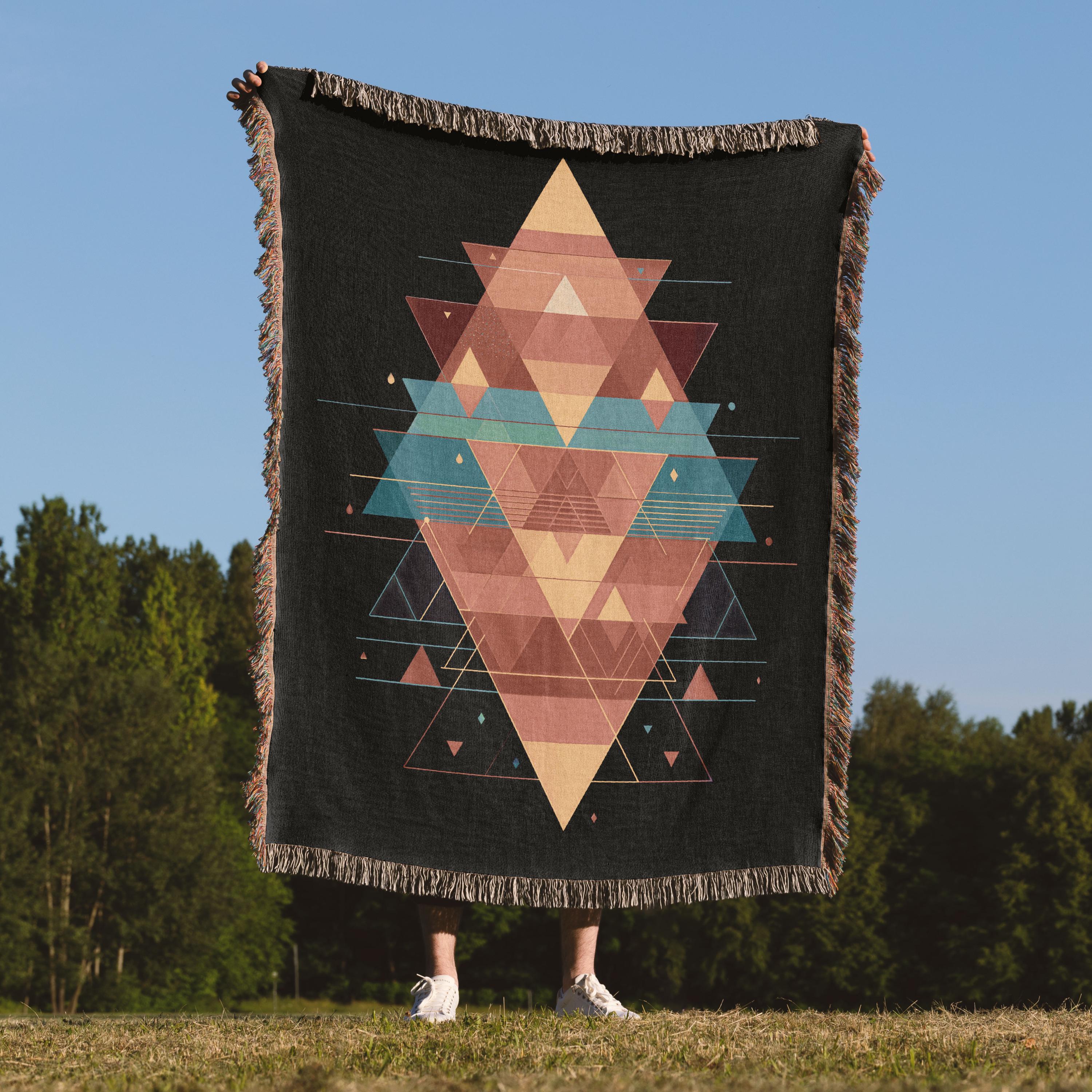Geometric Woven Blanket with Colorful Triangle Design