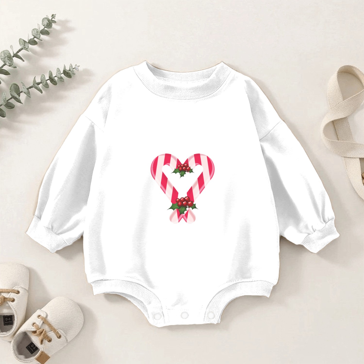 Candy Cane Hearts Christmas Xmas Holidays Santa Baby Romper Sweatshirts