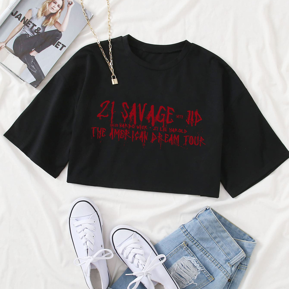21 Savage The American Dream Tour 2024 Girls O-Neck Casual Women Crop Shirts for Fan Gift Tops