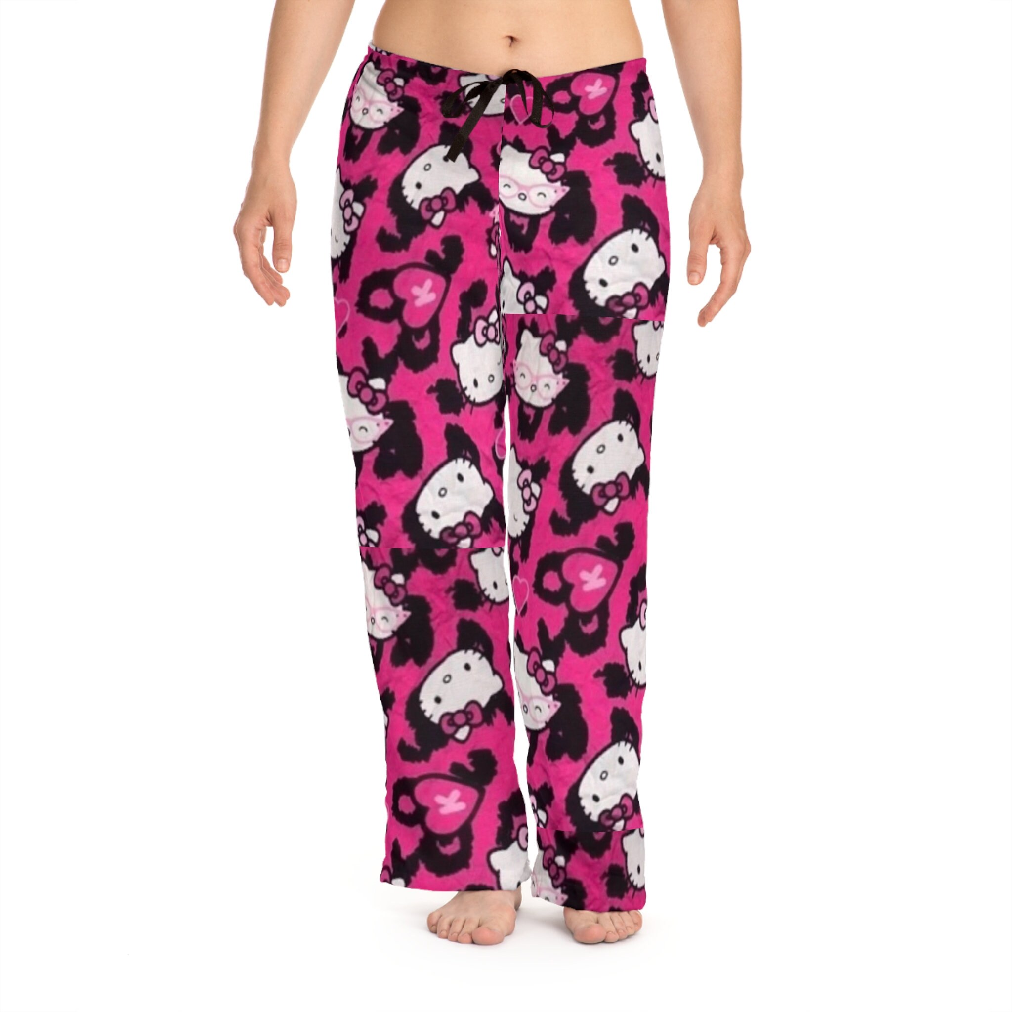 Retro Merry Fuchsia Pink Kitty Christmas Holiday Pajama Pants Lounge sleep Cozy Cat Gift Present