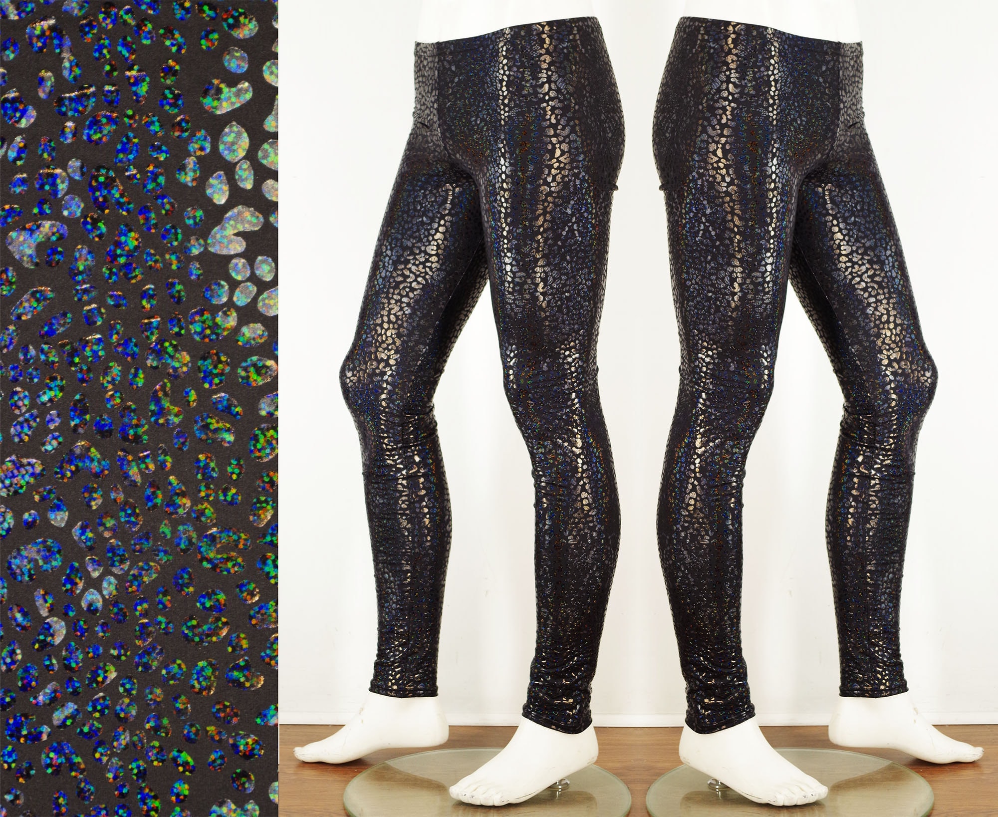 Festival Leggings Men's in Black Holographic Iridescent