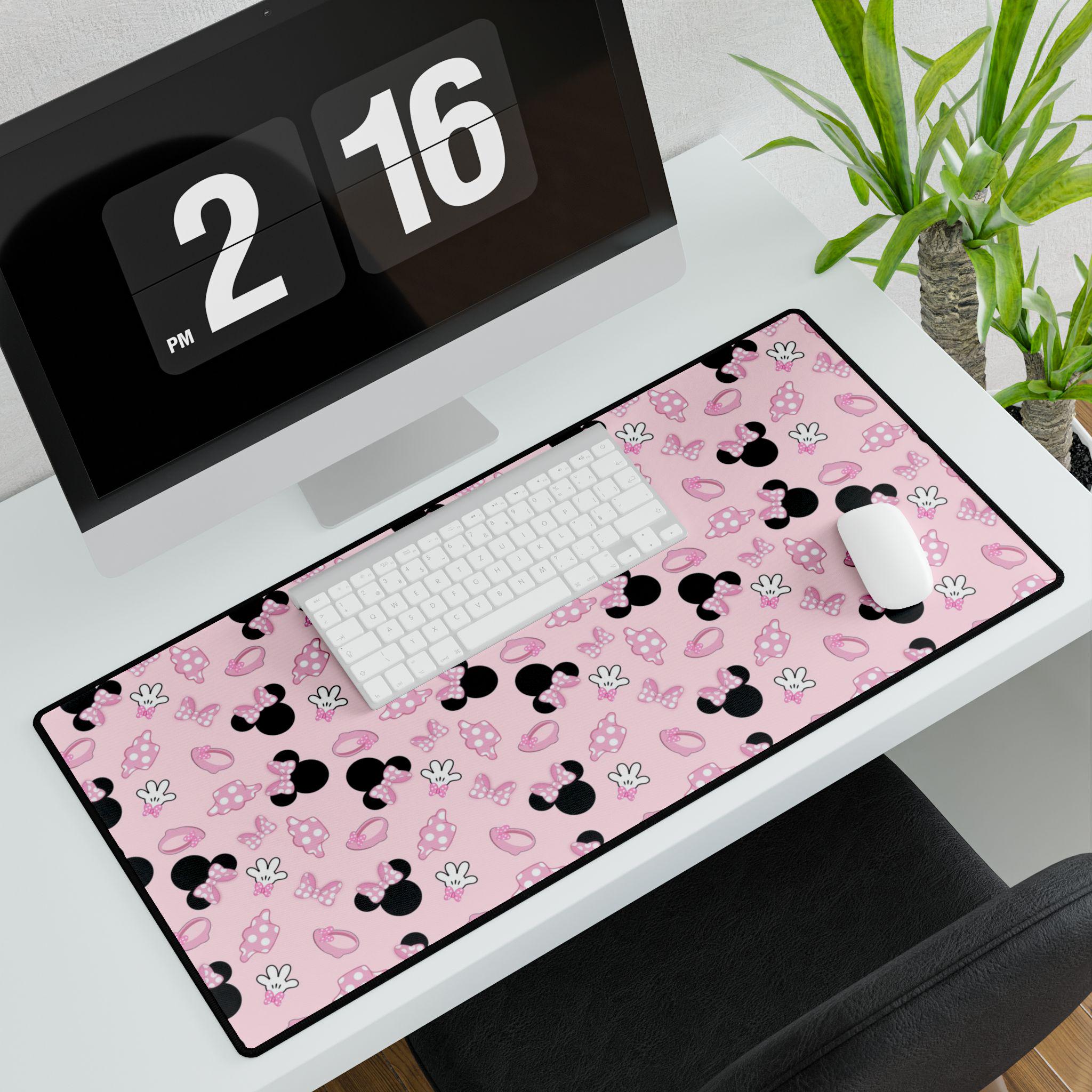 Mouse Pink Inspired Desk Mat, Mouse Ears, Office Supplies, Mouse Pad, Computer Desk Pad