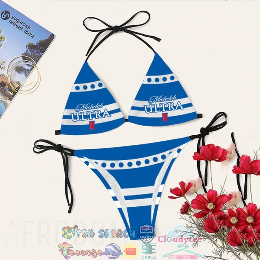 Michelob Ultra Beer White Stripe Bikini Set Swimsuit Jumpsuit Beach