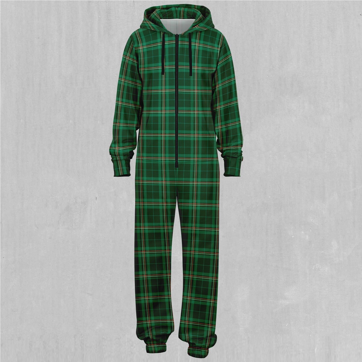 Green Plaid Adult Zip Up Jumpsuit Pajamas