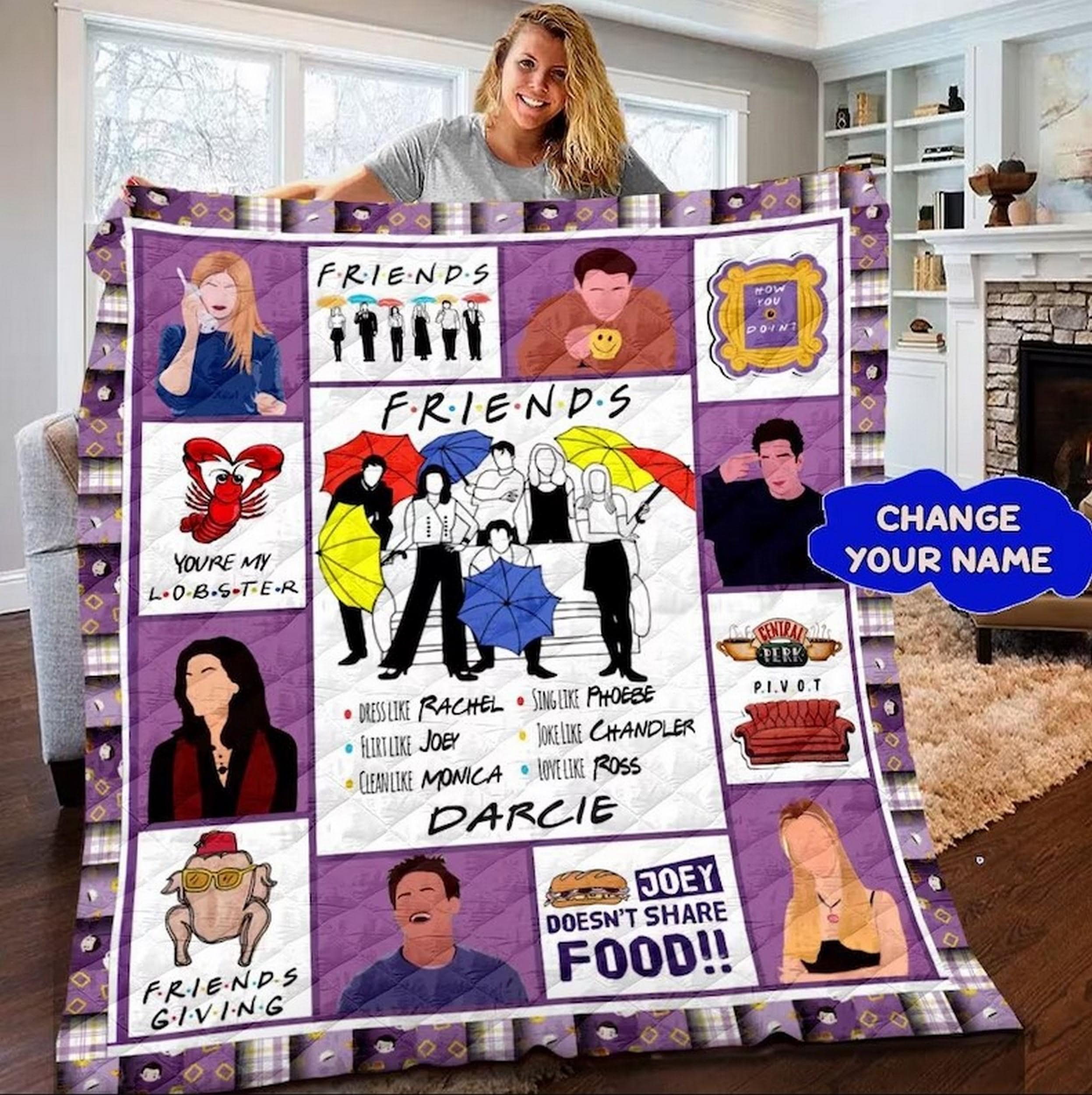 Personalized Friends Quilt Blanket, Friends Fleece Blanket, Friends Movie Series Gifts, Friends Movie Series Christmas Gifts