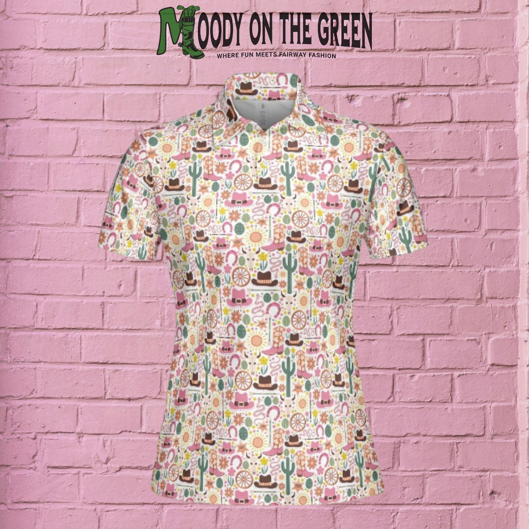 Women's Pink Cowgirl Polo Shirt for Golf, Western Ladies Golf Apparel