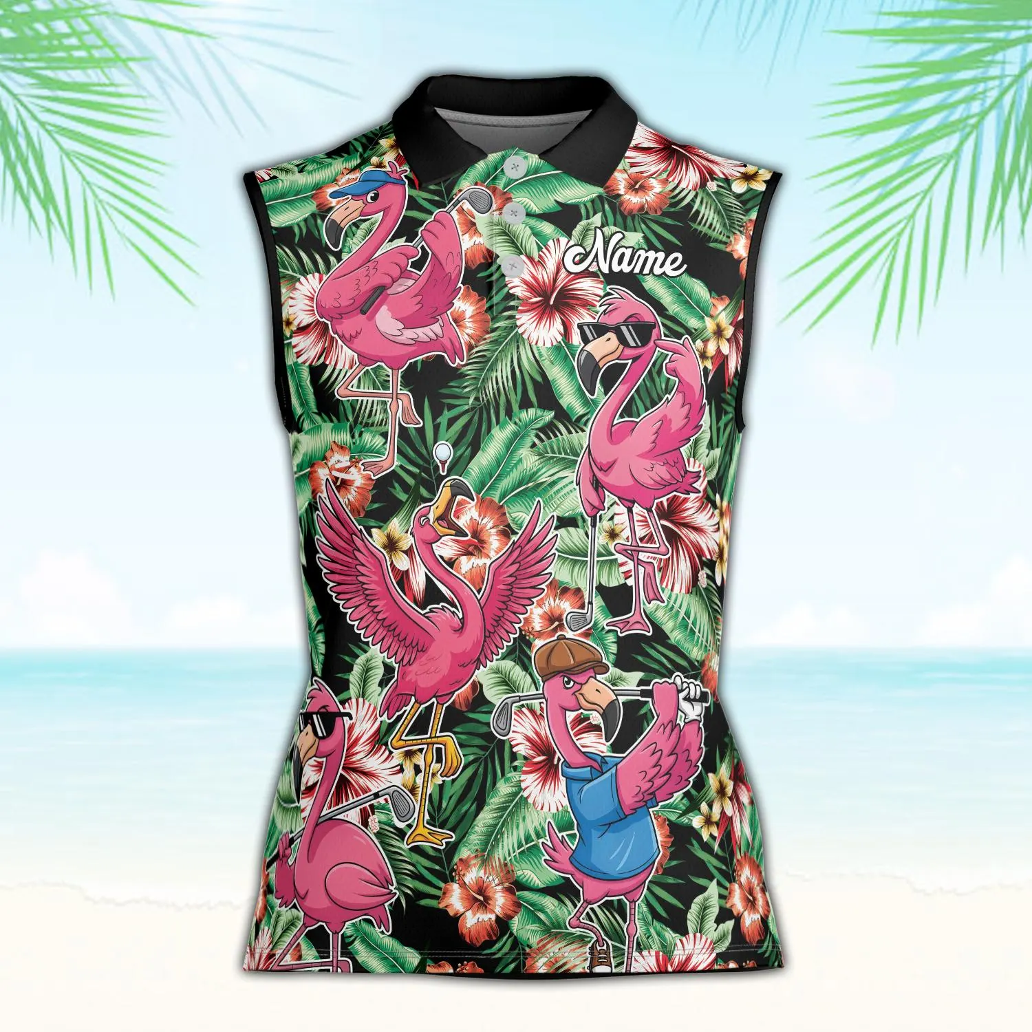 Talk Birdie To Me Golf Polo Shirt, Tropical Flamingo Golf Polo, Custom Name Summer Polo