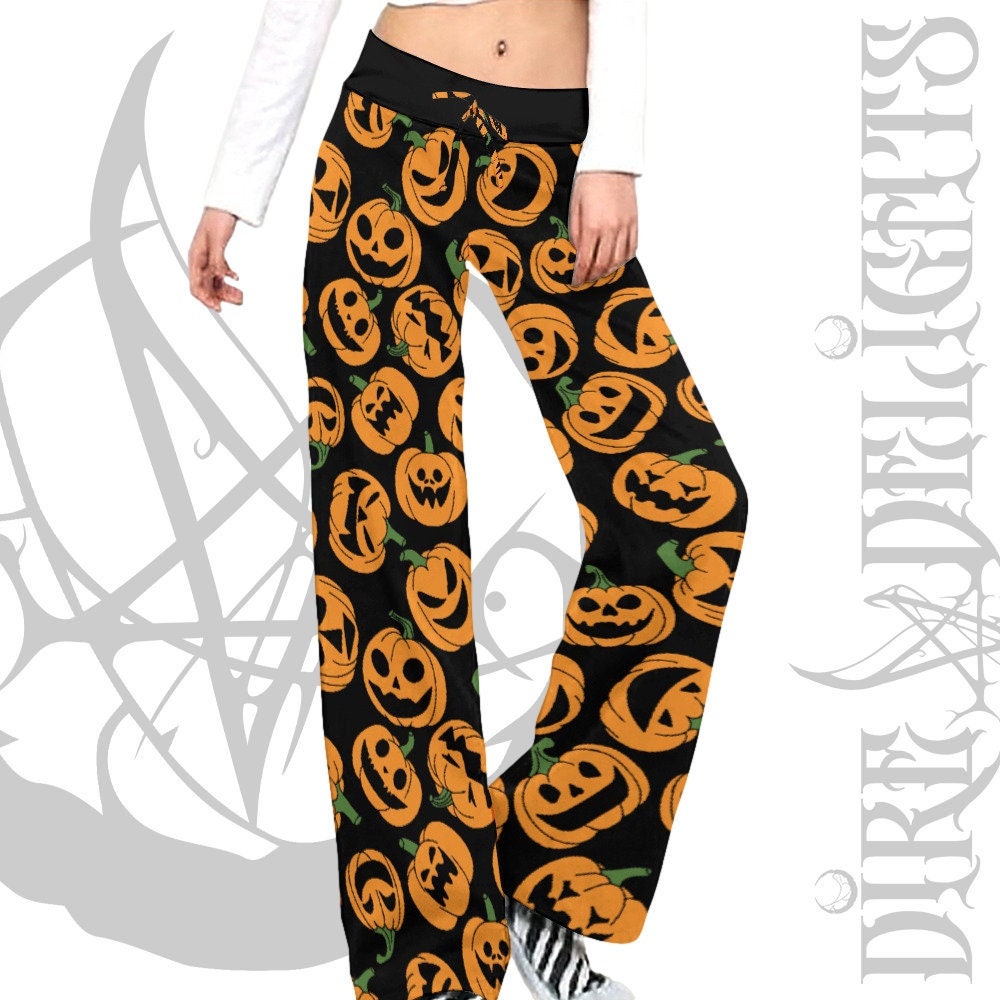 Pumpkin Party Lounge Pants | Jack-o'-Lantern Print Trousers | Halloween Comfort Bottoms | Spooky Season Wide Leg Pants