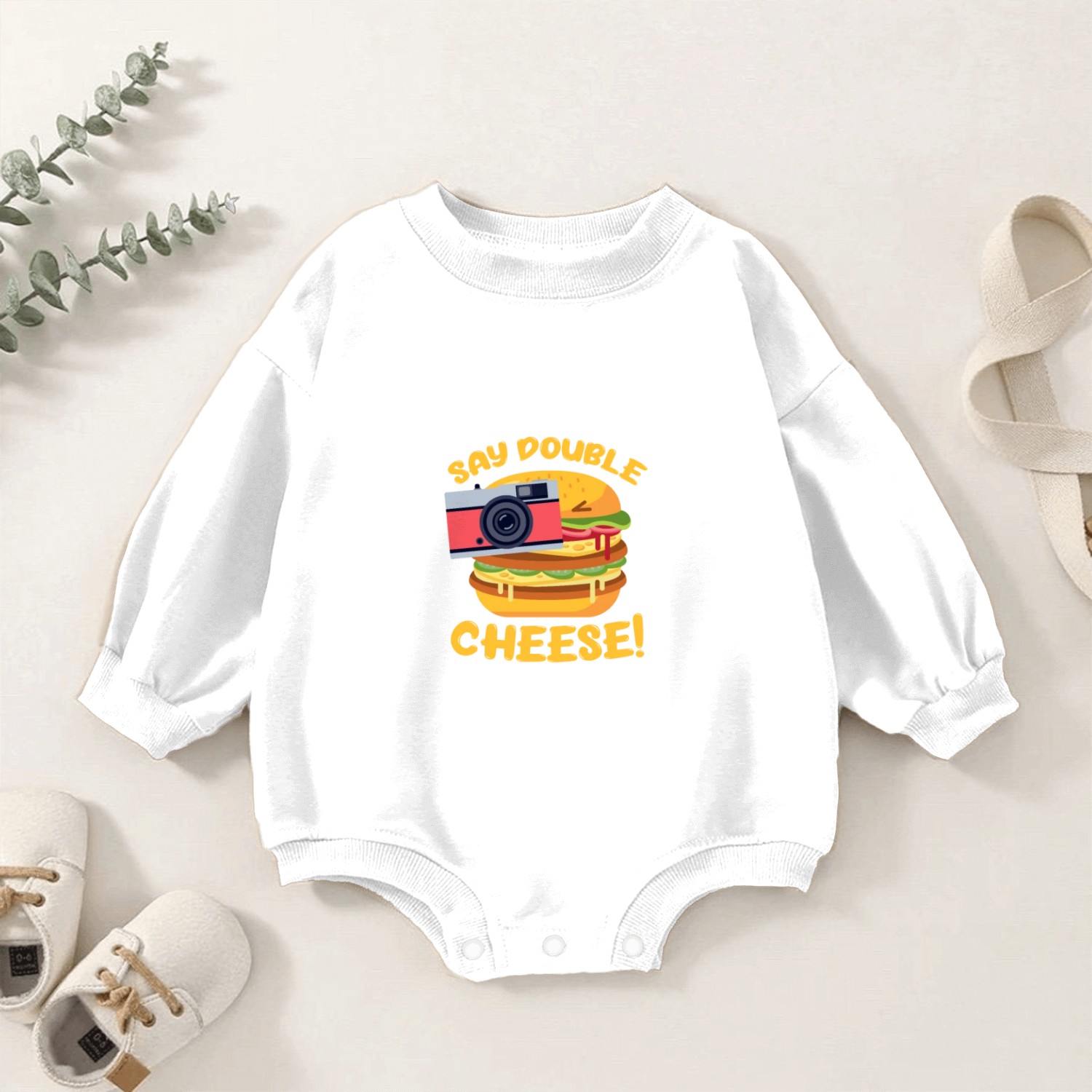 Say Double Cheese Burger Baby Romper Sweatshirts