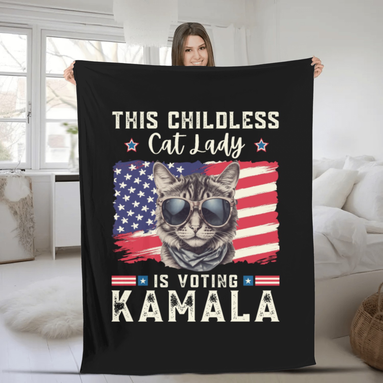 This childless Cat lady for kamala Harris 2024 Fleece Blankets