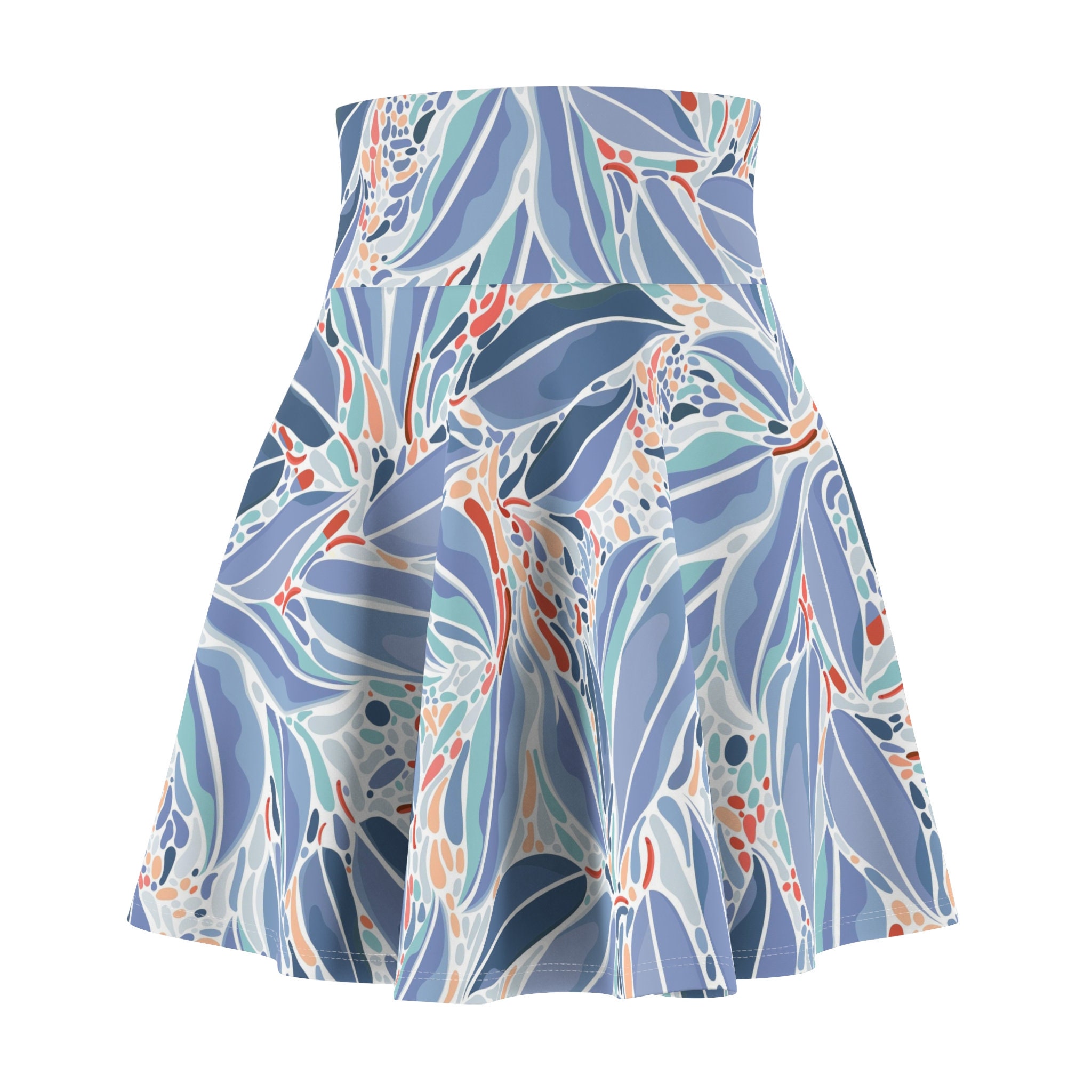 Fun Stylish, Leaves Pattern, Women's Skater Skirt (AOP) in Blue