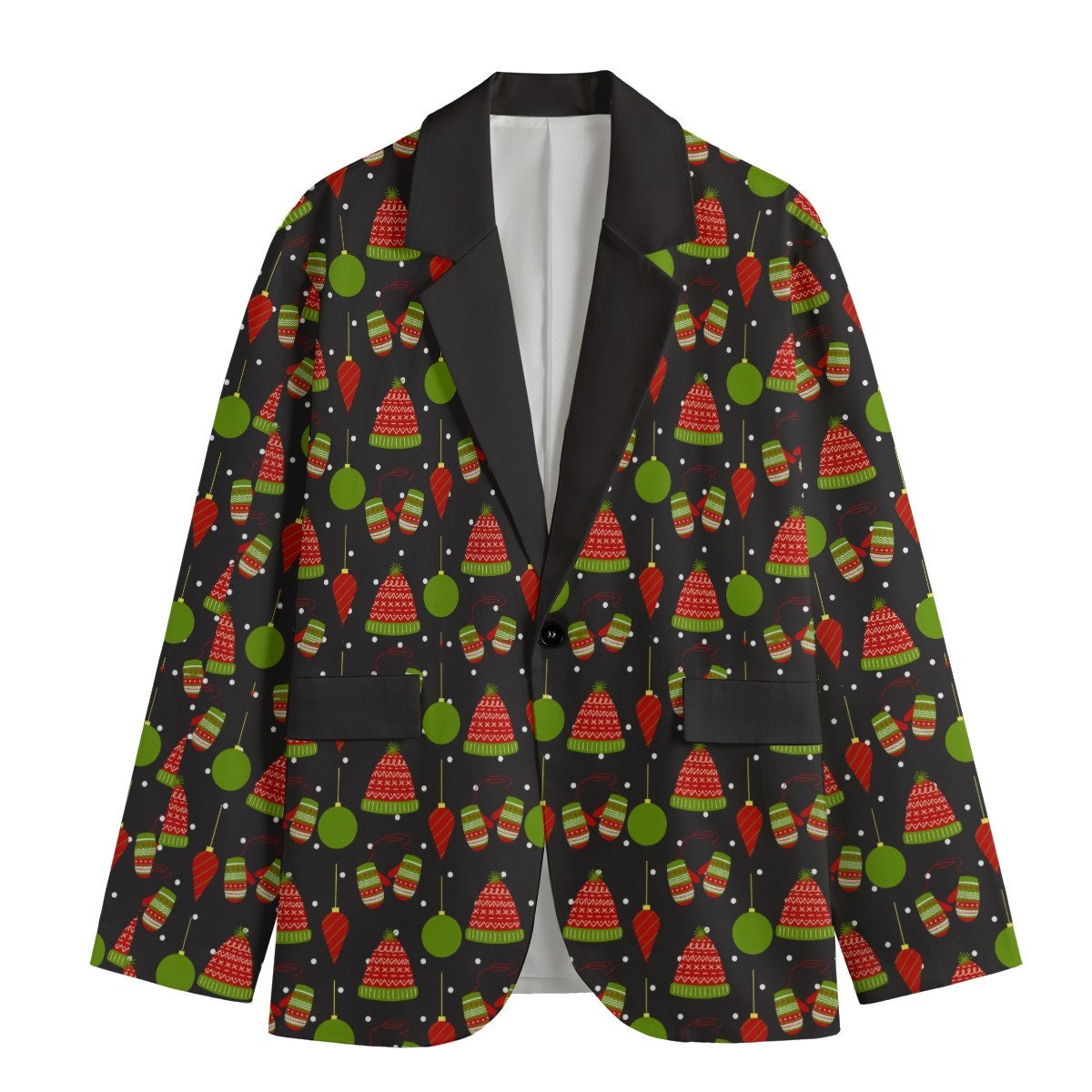 Hats and Mittens Christmas Blazer/Sports Coat - Black Lapel