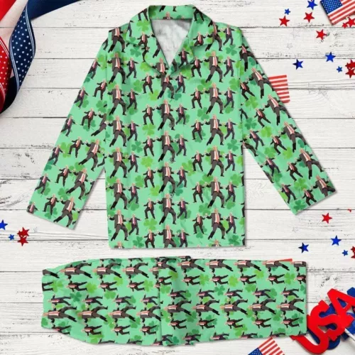 Trump Dancing St Patrick's Day 2025 Pajamas Set, Trump President Holiday Trump