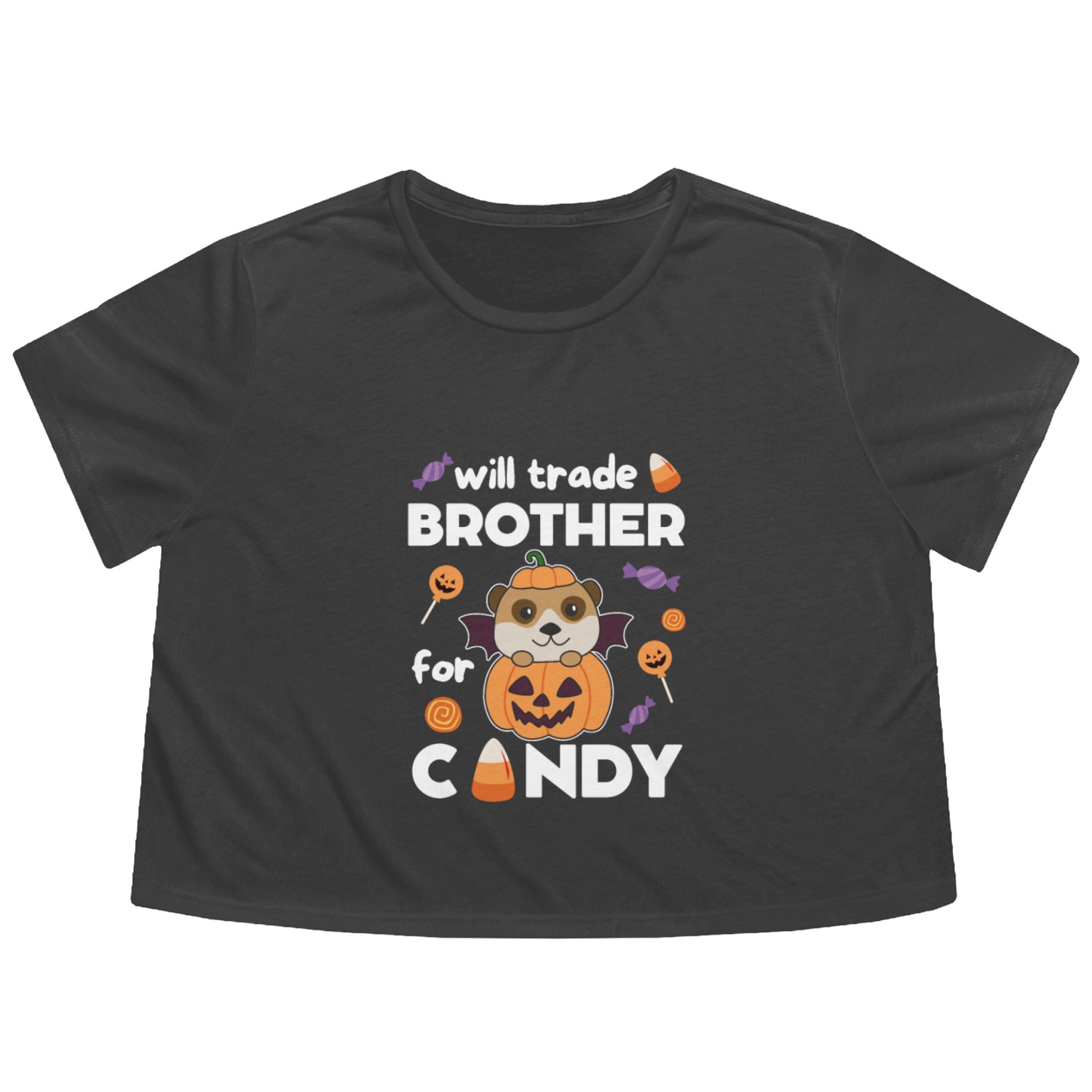 Meerkat Halloween, Trade Brother For Candy Flowy Cropped Tees