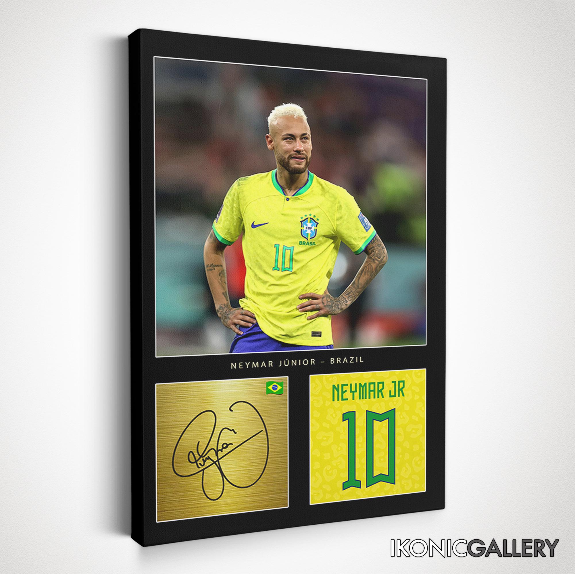 Neymar Jr. Barcelona Canvas Art, Signed Football Player Poster, Soccer Wall Decor