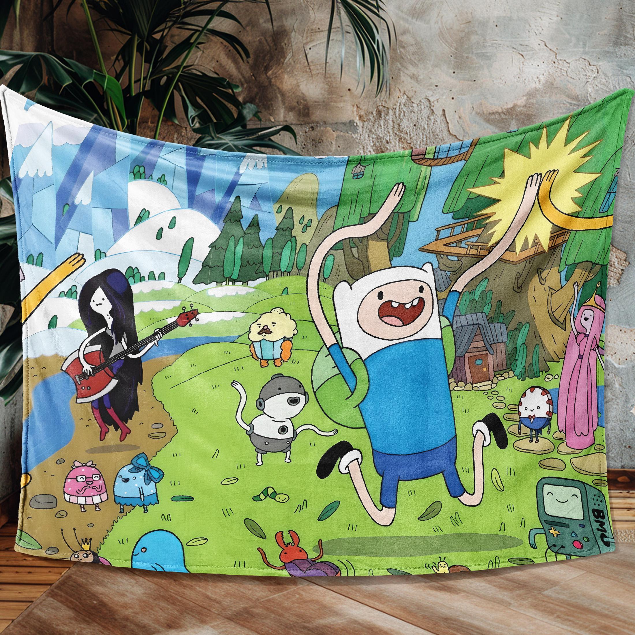 Cartoon Soft Blanket Plush Cozy Throw Sherpa Fanart Characters Adventure Times Fun Unique Birthday Gift Modern Home Decor Living Room