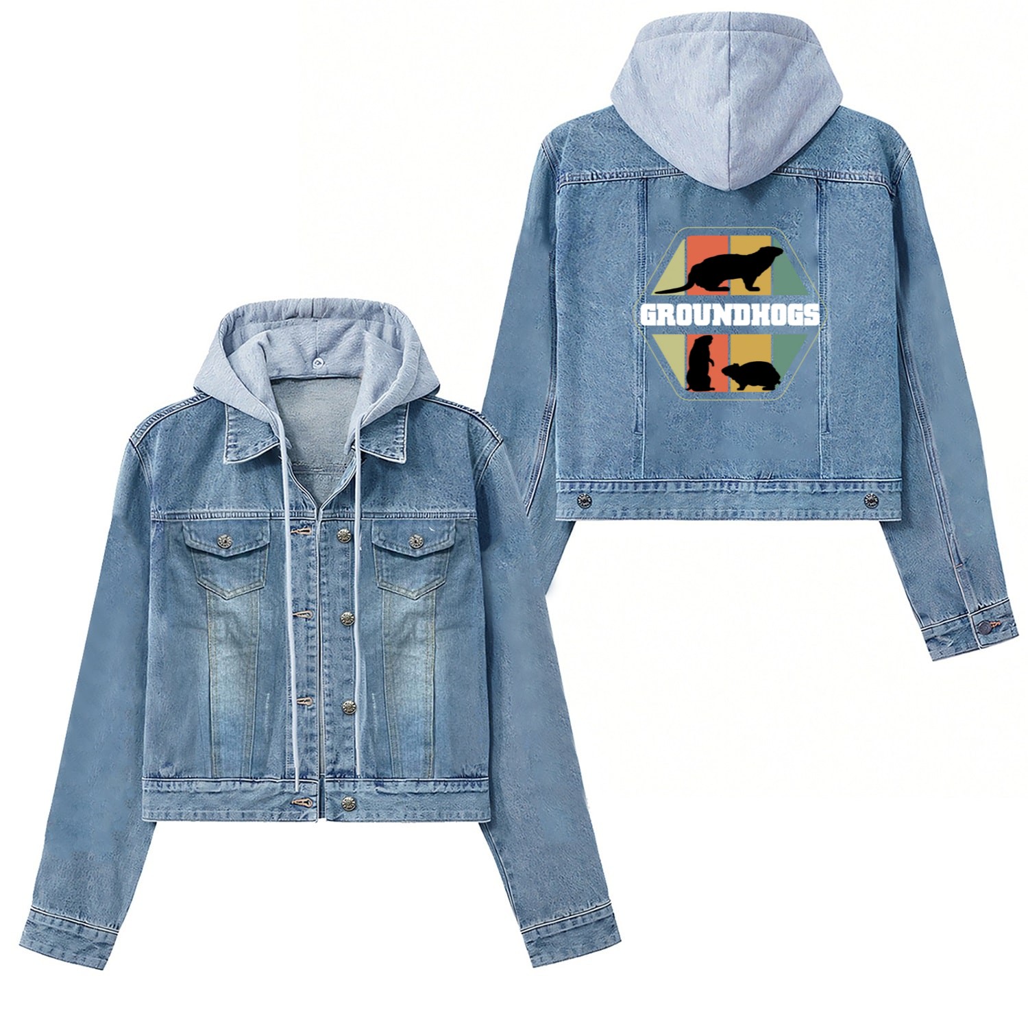 Groundhogs Silhouette Retro Vintage Groundhog Day Women's Denim Jackets