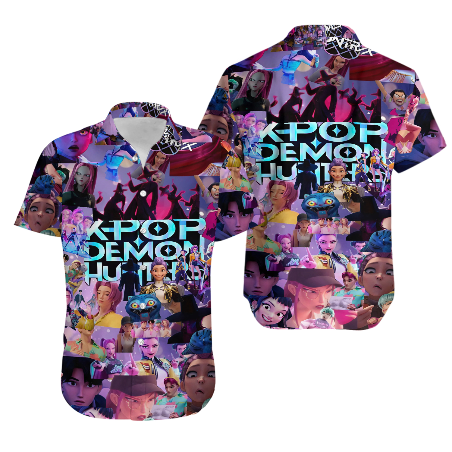 Kpop Demon Hunter Hawaiian Shirt Shorts, Kpop Demon Hunters Button Shirt, Kpop Movie Fan Hawaiian Shorts, Kpop Demon Hunters Shirt