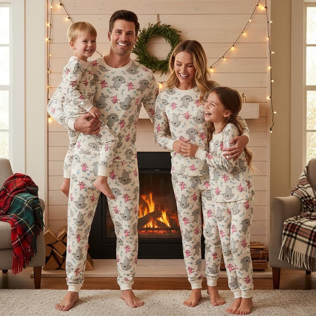 Elephant Family Pajamas Set, Piggie Long Sleeve PJs, Cozy Long Sleeve Sleepwear, Family Holiday Sleepwear