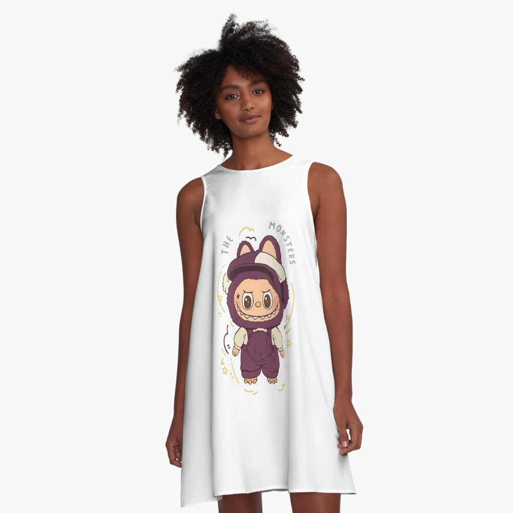 Labubu purple A-Line Dress, Labubu sleeveless tank dresses, Gift for Her