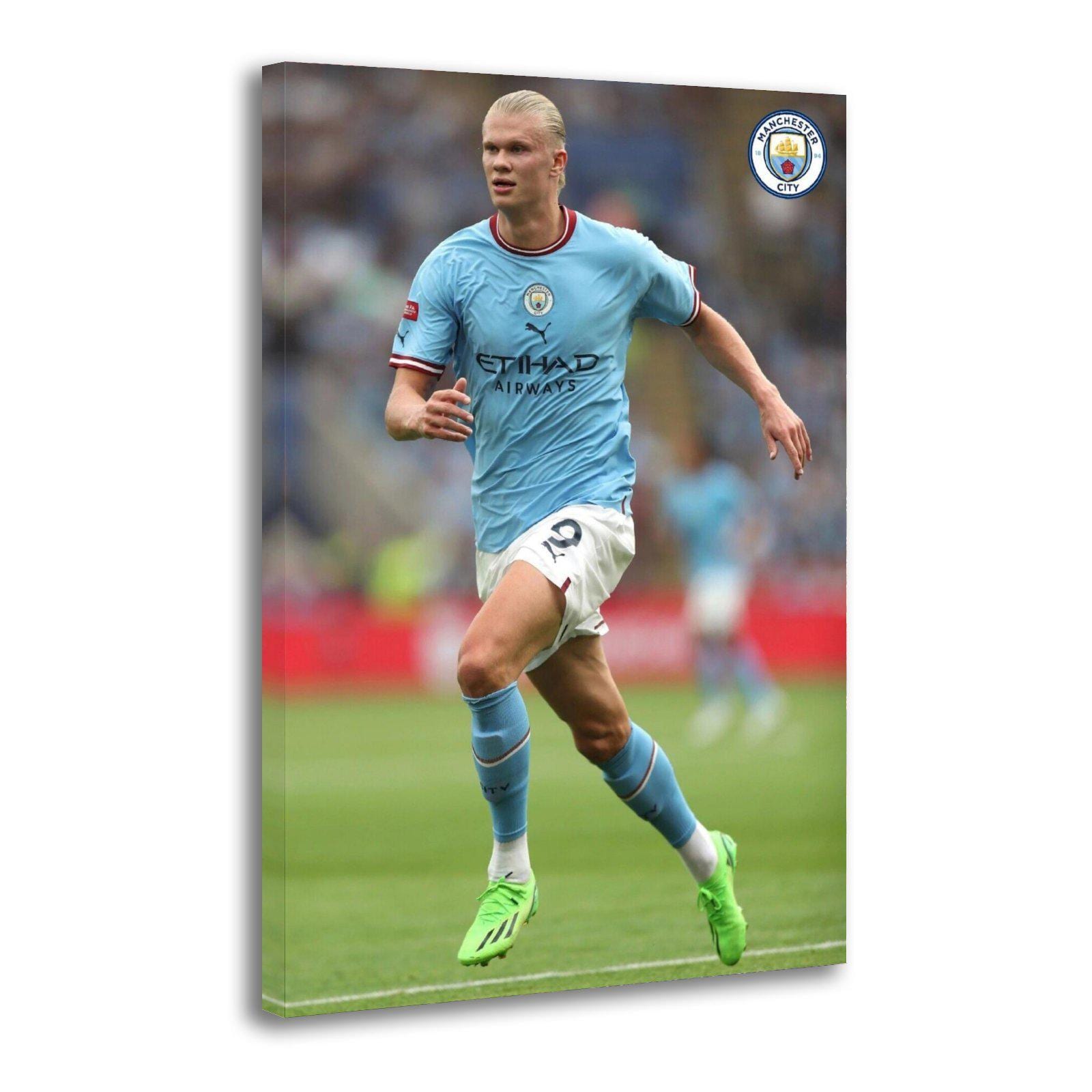 Erling Haaland Manchester City On Pitch Match Photograph Painting On Canvas Wall Art Poster Picture Print Living Room Walls Decor Home