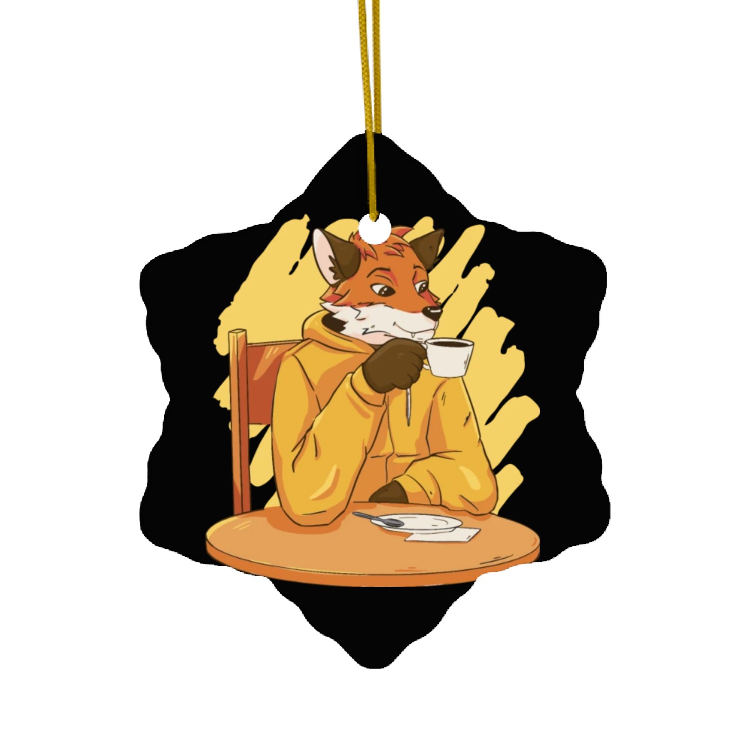 Fox Drinking Coffee Ceramic Ornaments