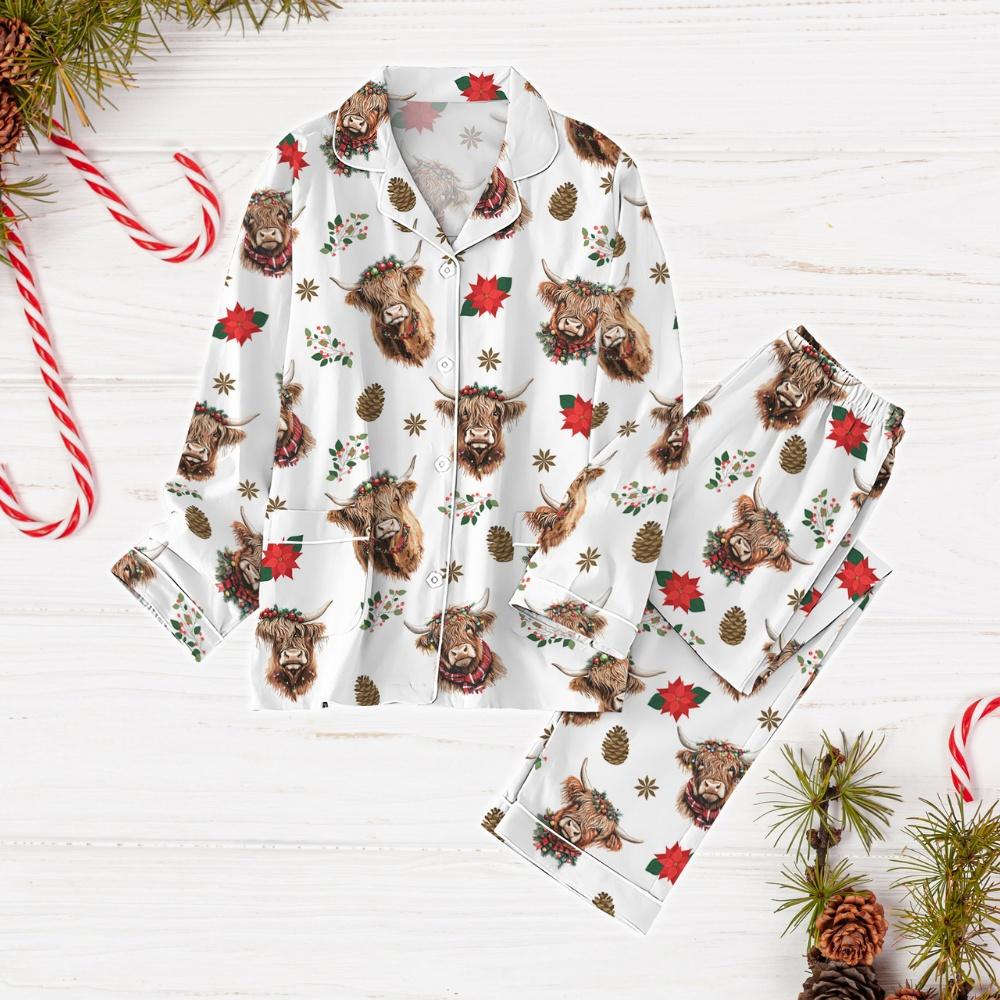 Christmas Highland Cow Pajamas, Cute Cow Xmas Pajamas, Buffalo Holiday Pajamas, Family Matching Pajamas, Western Christmas Pjs
