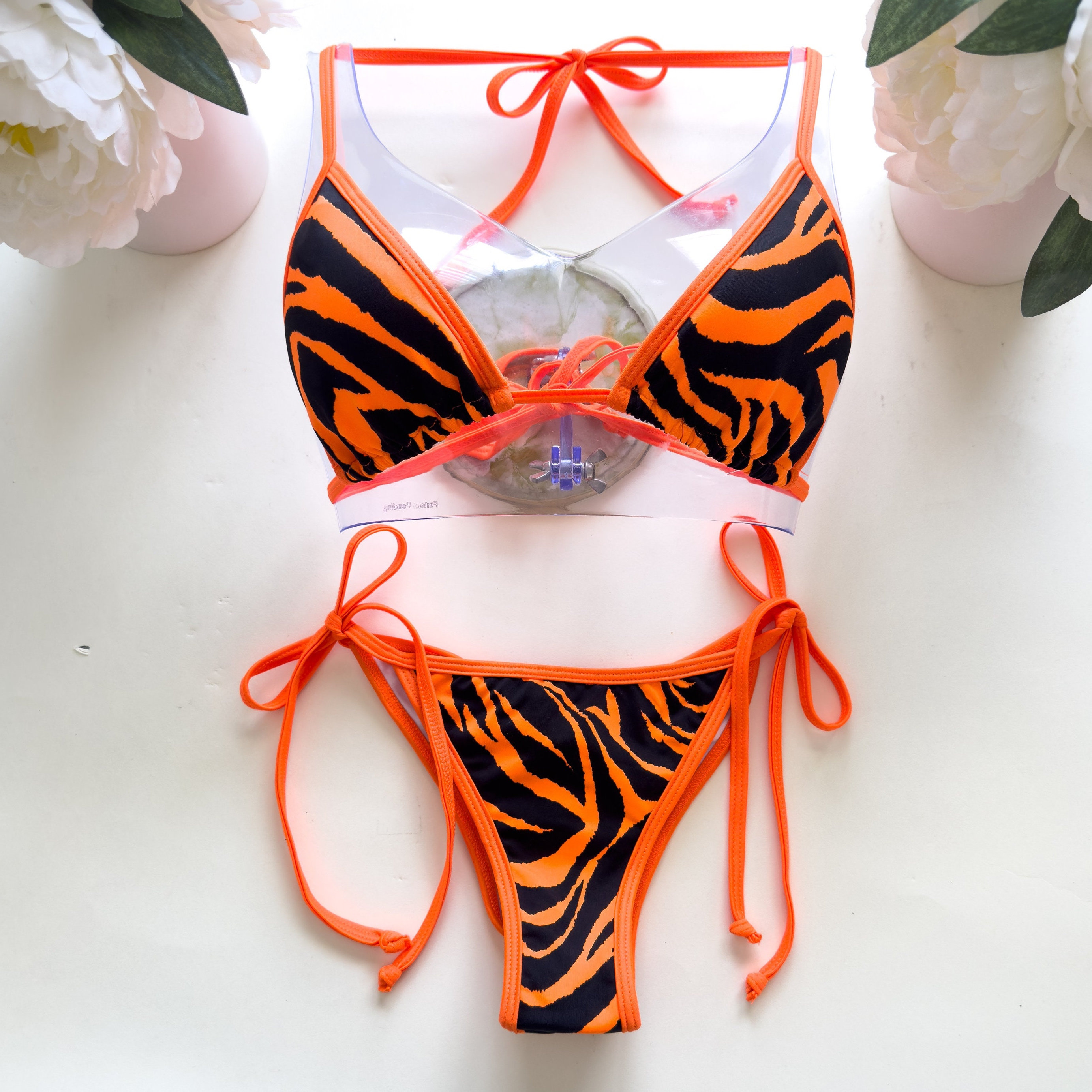 Orange zebra string bikini - made in USA - Cheeky or Regular coverage