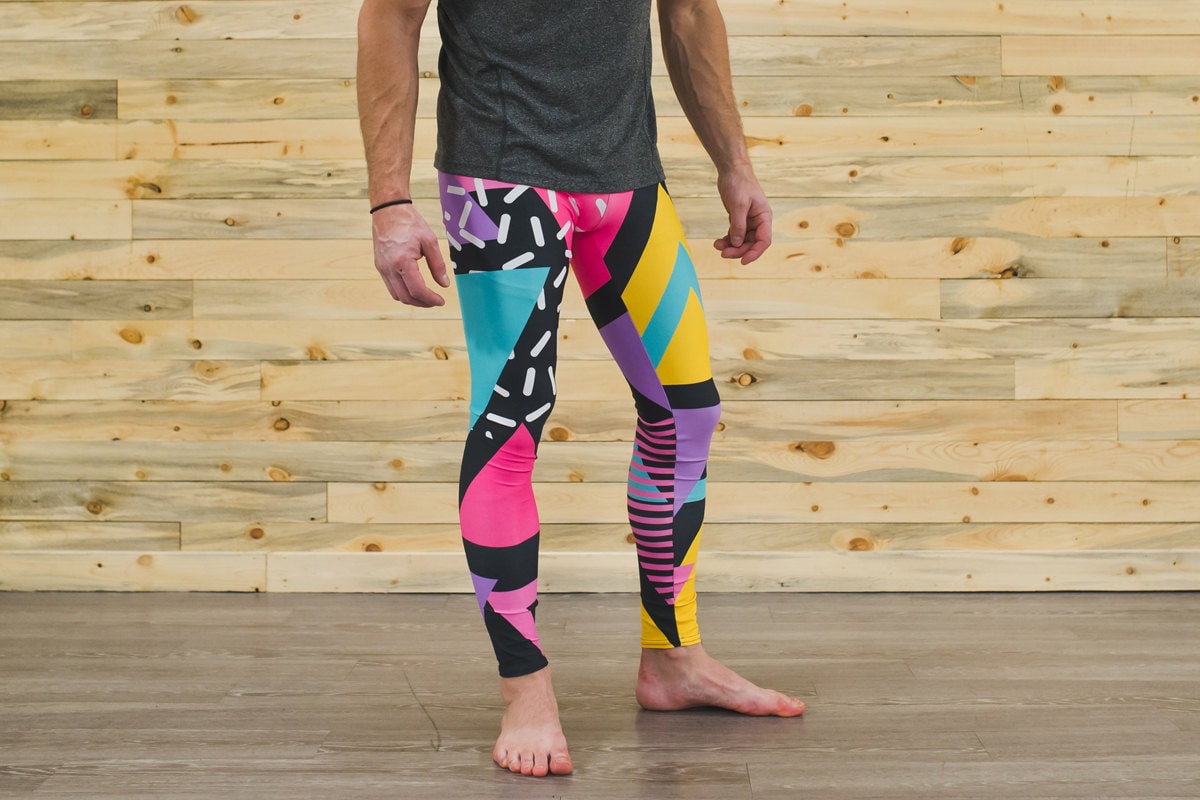 Neon geometric unisex retro tights for climbing yoga fitness running