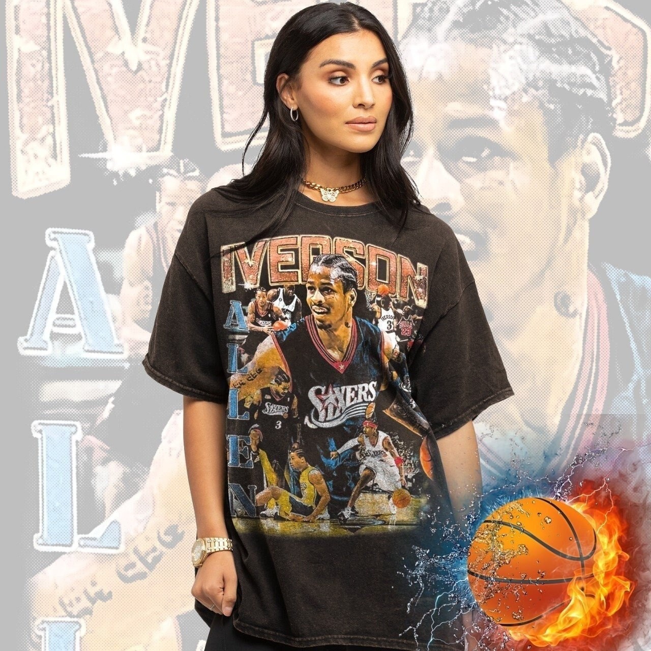Vintage Wash Iverson T-Shirt, Basketball Player Shirt, The Answer Vintage Graphic Tee, Sports Lover T Shirt