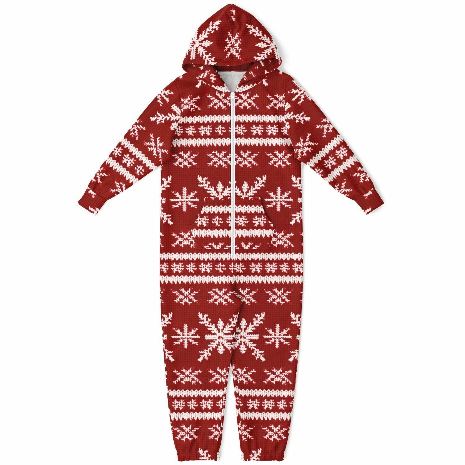 Red Holiday Hooded Jumpsuit | Adult Jumpsuit | Adult Onesie