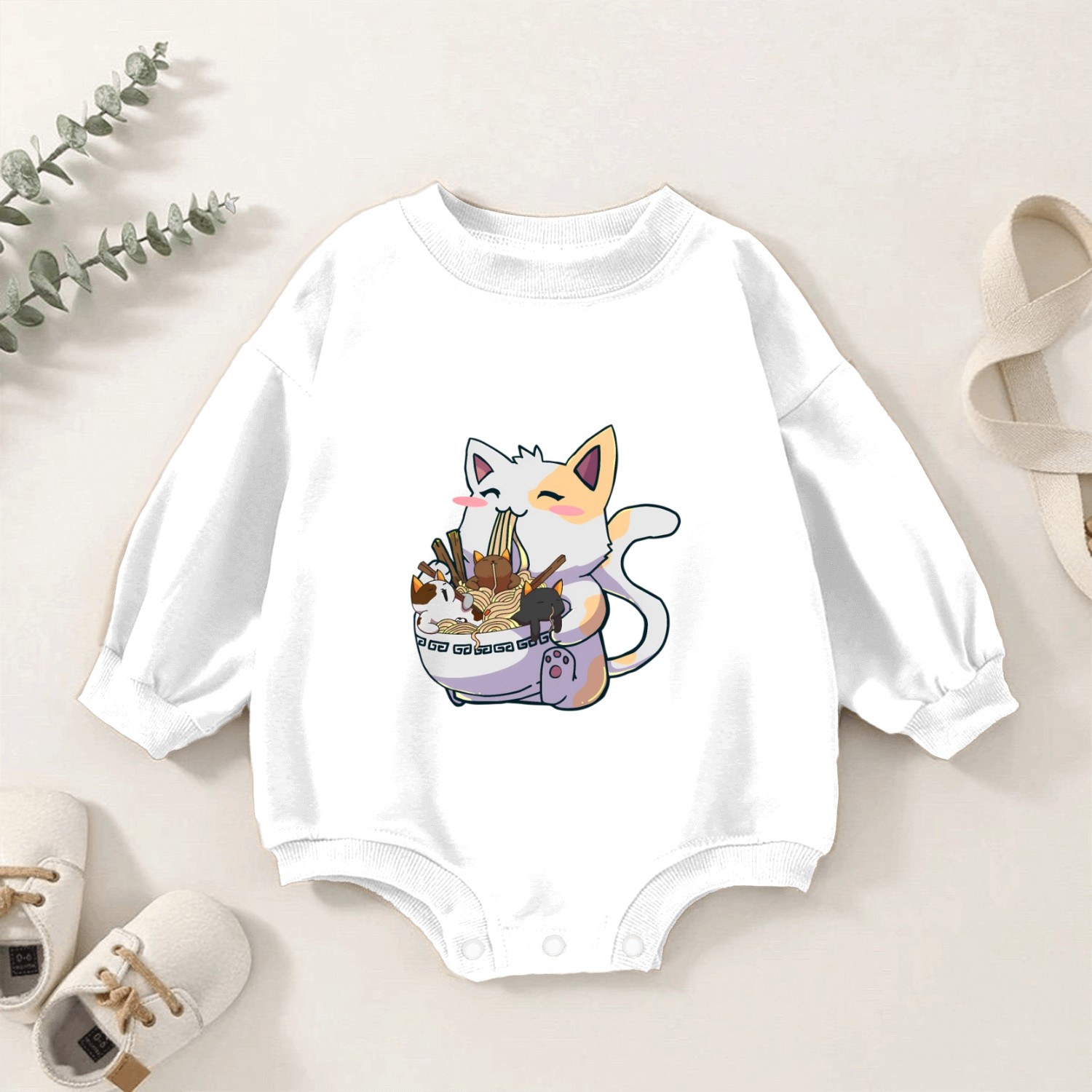 Kawaii Neko Cat Ramen Bowl Anime Japanese Noodles Baby Romper Sweatshirts