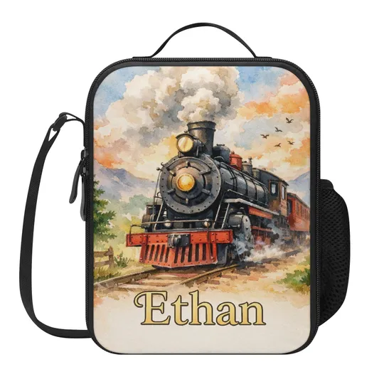 Vintage Steam Train Lunch Bag for School Camp Boys & Girls
